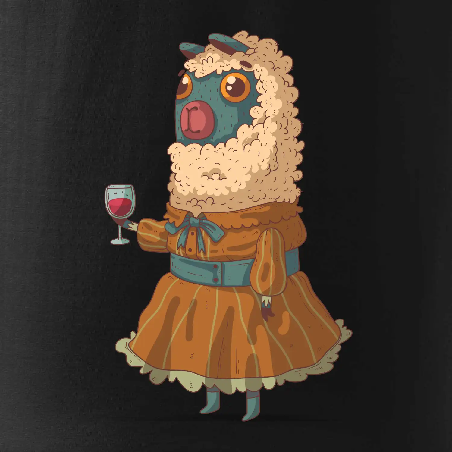 Alpaka s vínem žena