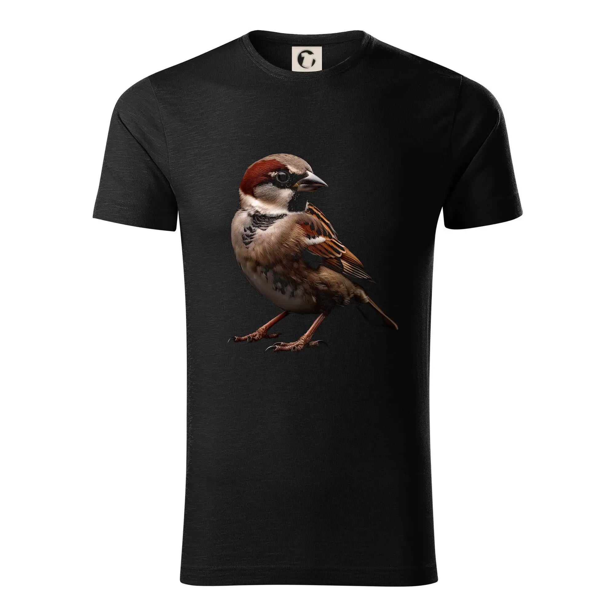 Tričko s motívmi vtákov - Vrabec poľná čierna fotka - Tričko z organickej bavlny