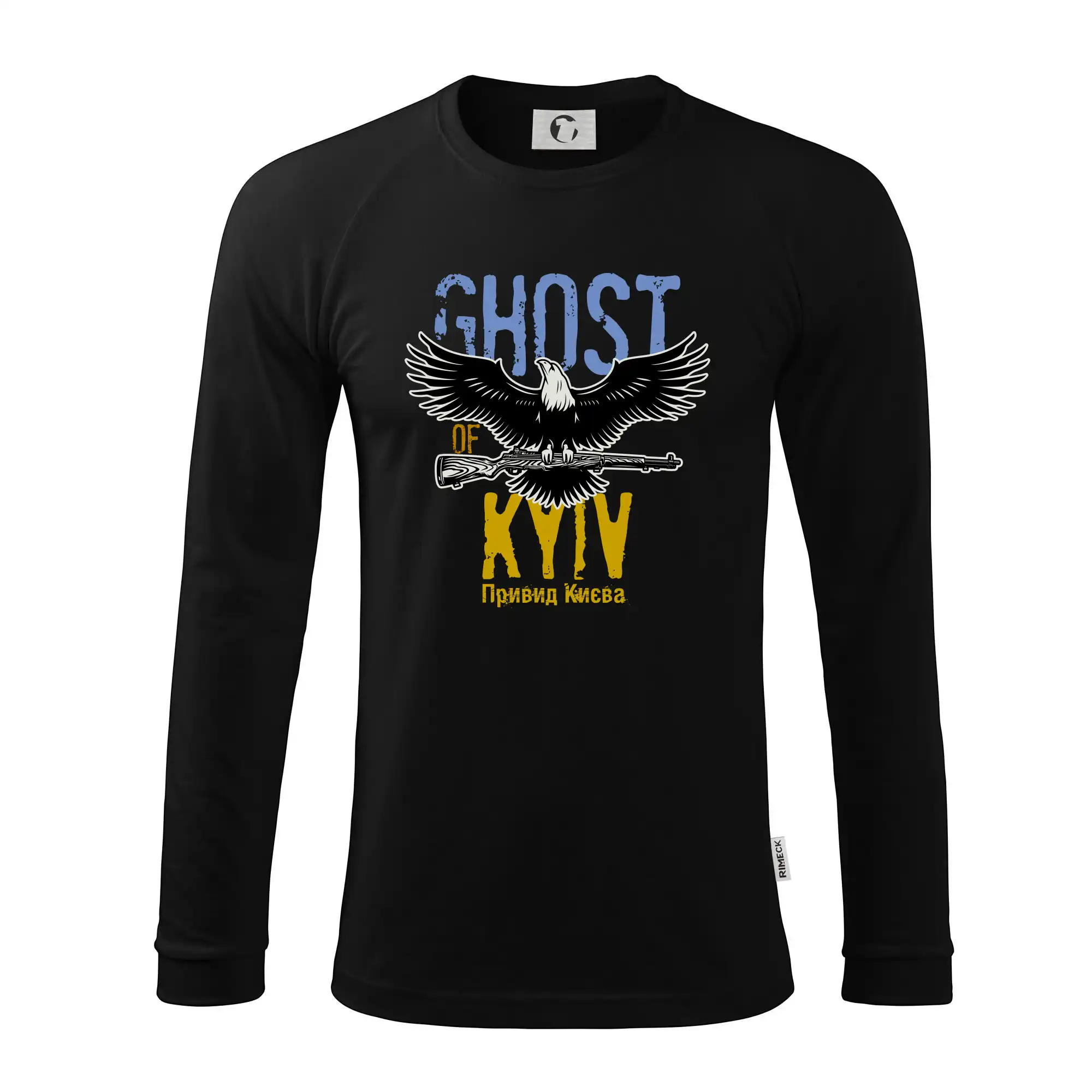 Tričká s vlajkou ukrajiny - Ghost of Kyiv - Orel - Pánske tričko s dlhým rukávom LS130