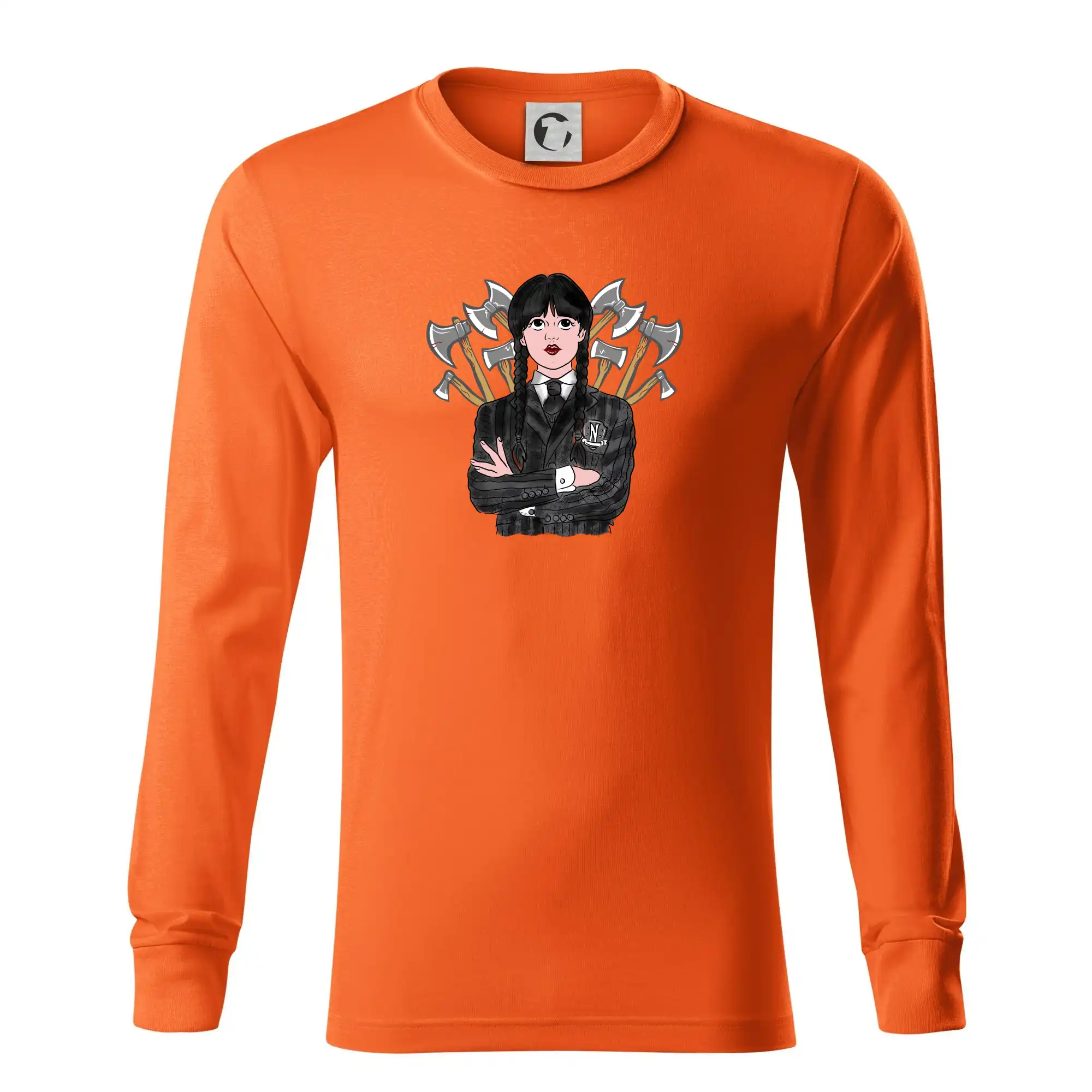 Grafické tričká - Sekery - holka v čiernom (Pecka design) - Tričko s dlhým rukávom LS R05