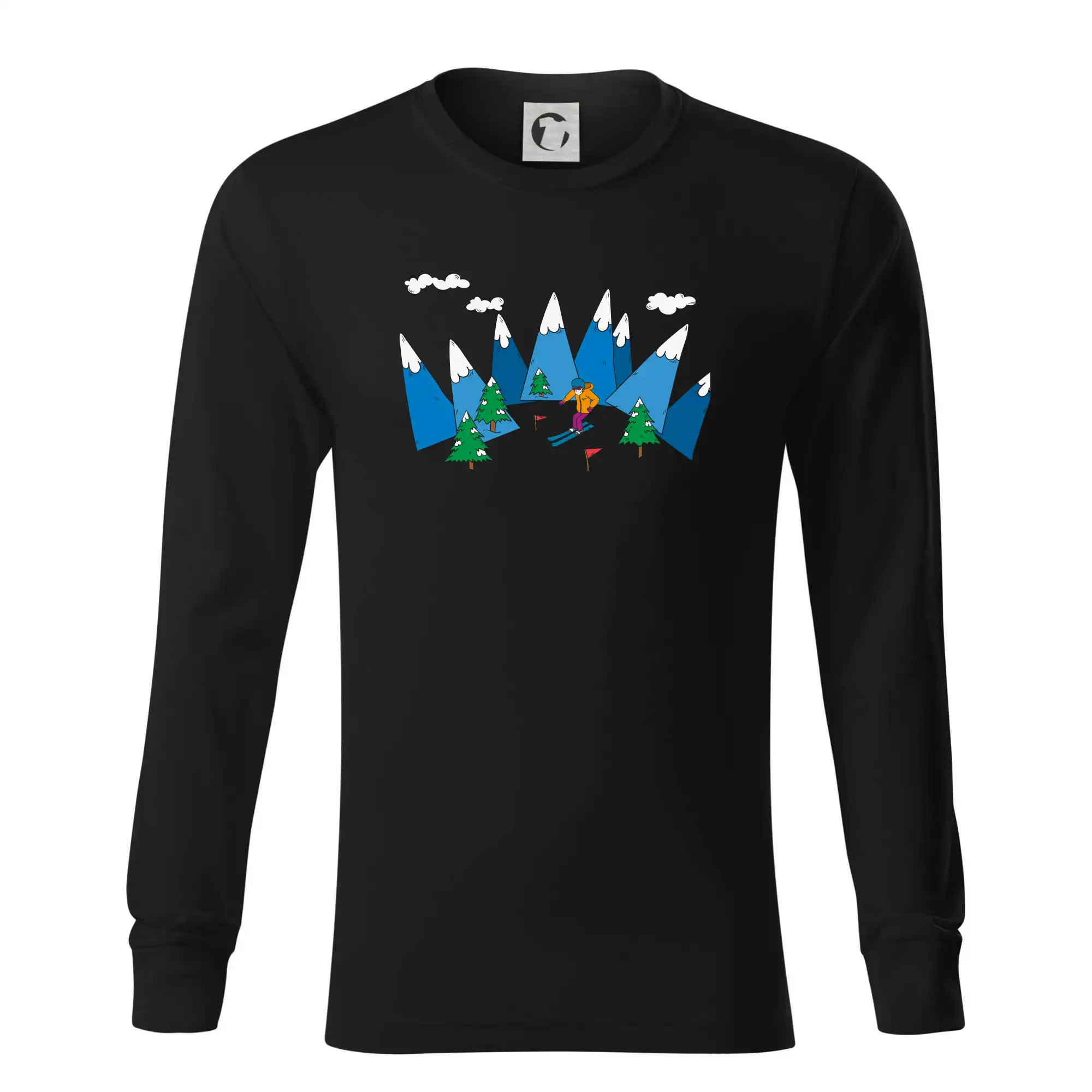 Lyžař a barevné hory