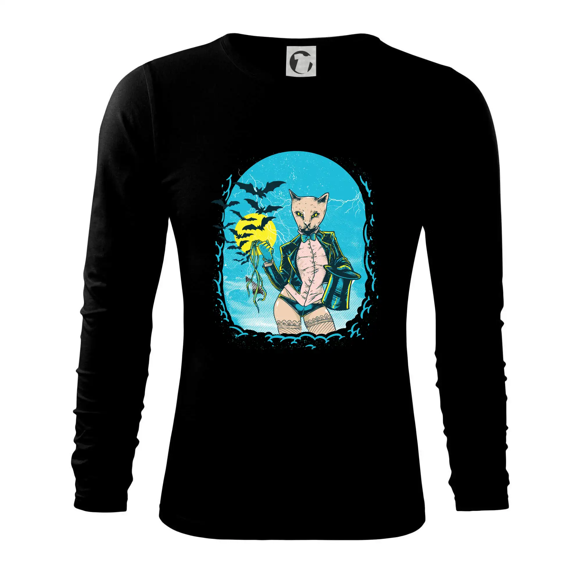Vtipná tričká s mačkou - Cat modrý plagát - Tričko s dlhým rukávom FIT-T long sleeve