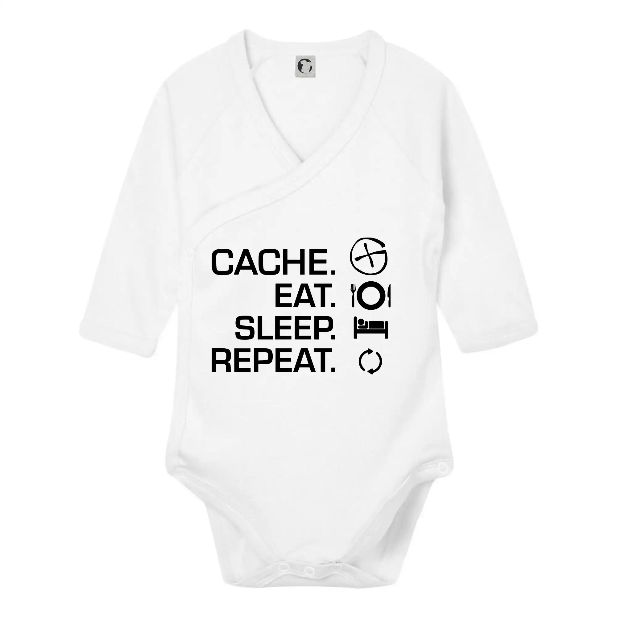 Tričká na geocaching - Eat sleep repeat Cache - Body zavinovacie s dlhým rukávom