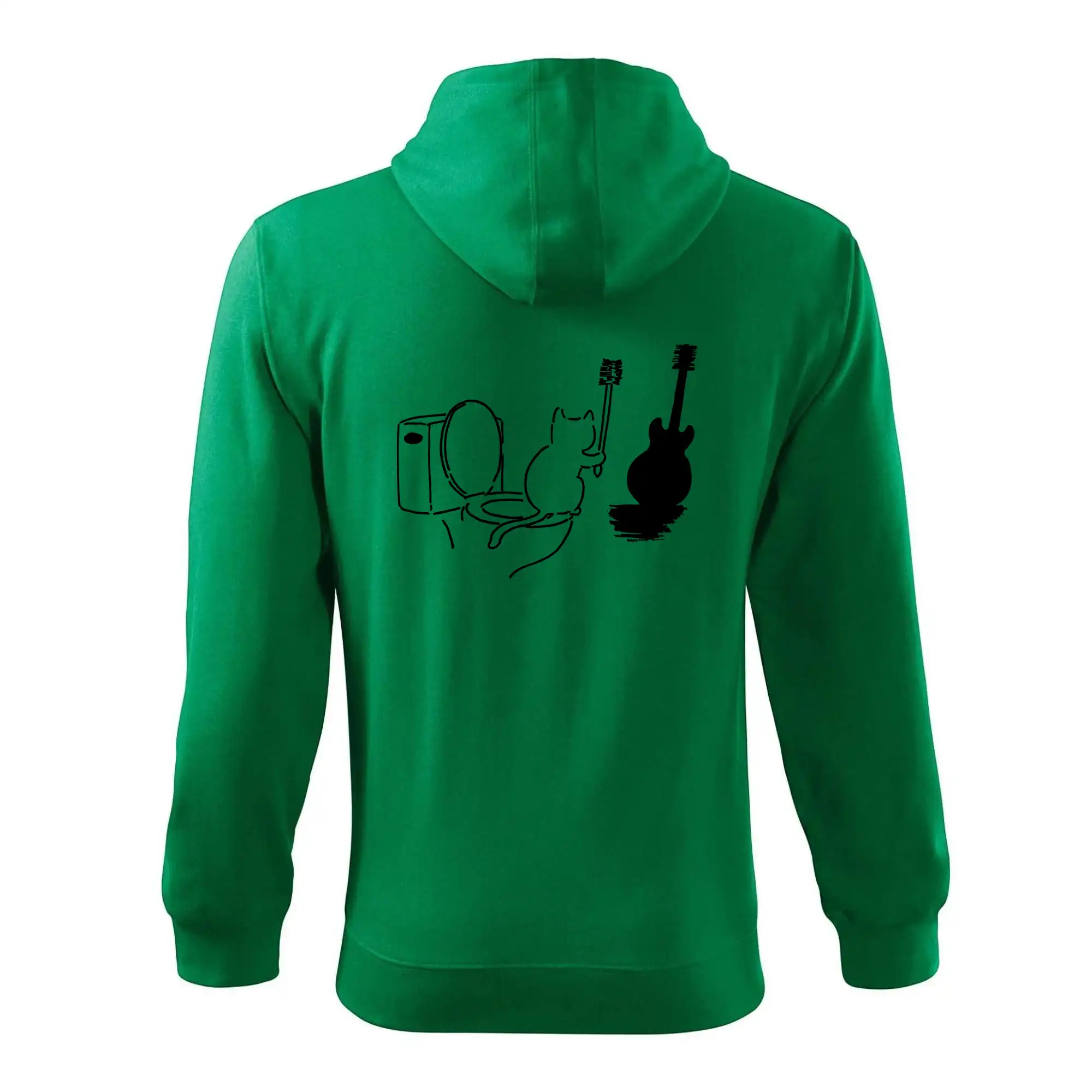 Vtipná tričká s mačkou - Mačka a gitara WC - Mikina s kapucňou na zips trendy zipper