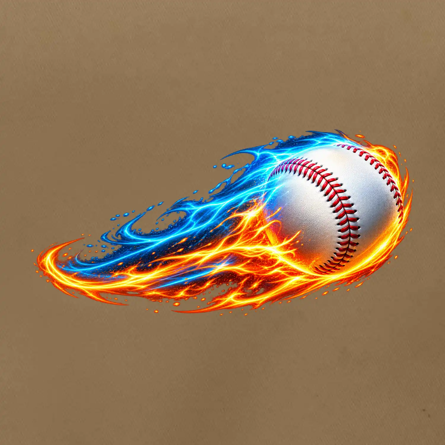 Letící baseballový míček v plamenech