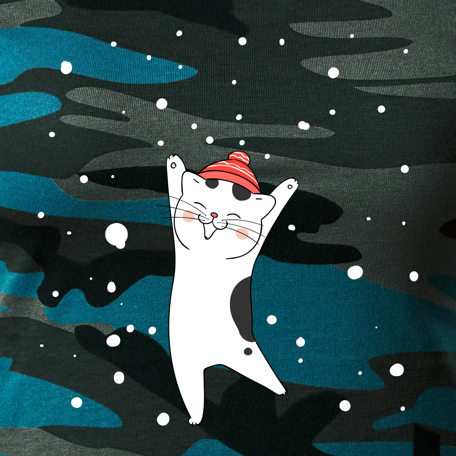 Veselá kočka v zimní čepici