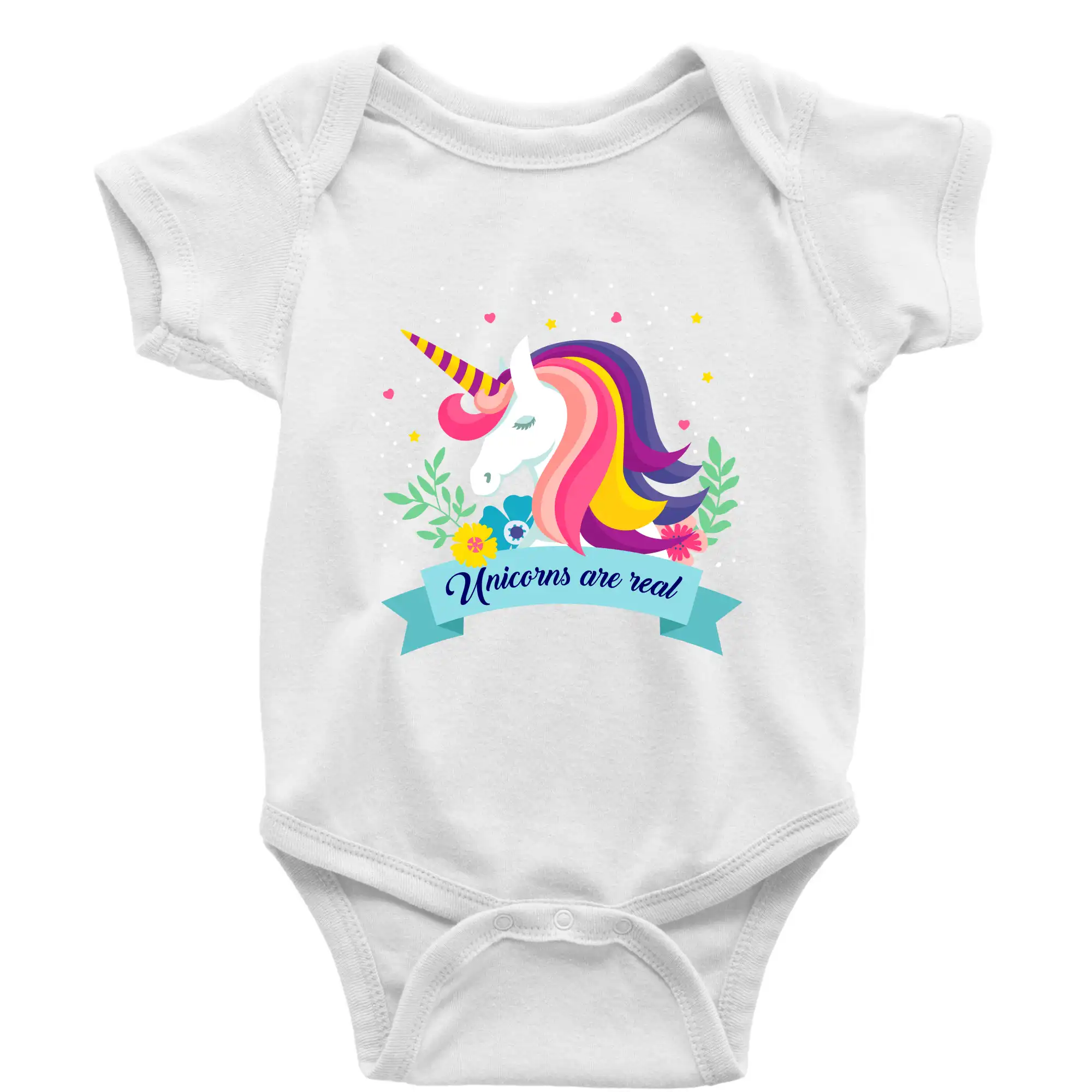 Tričká s jednorožcom - Unicorns are real dúhový - Body dojčenské s krátkym rukávom