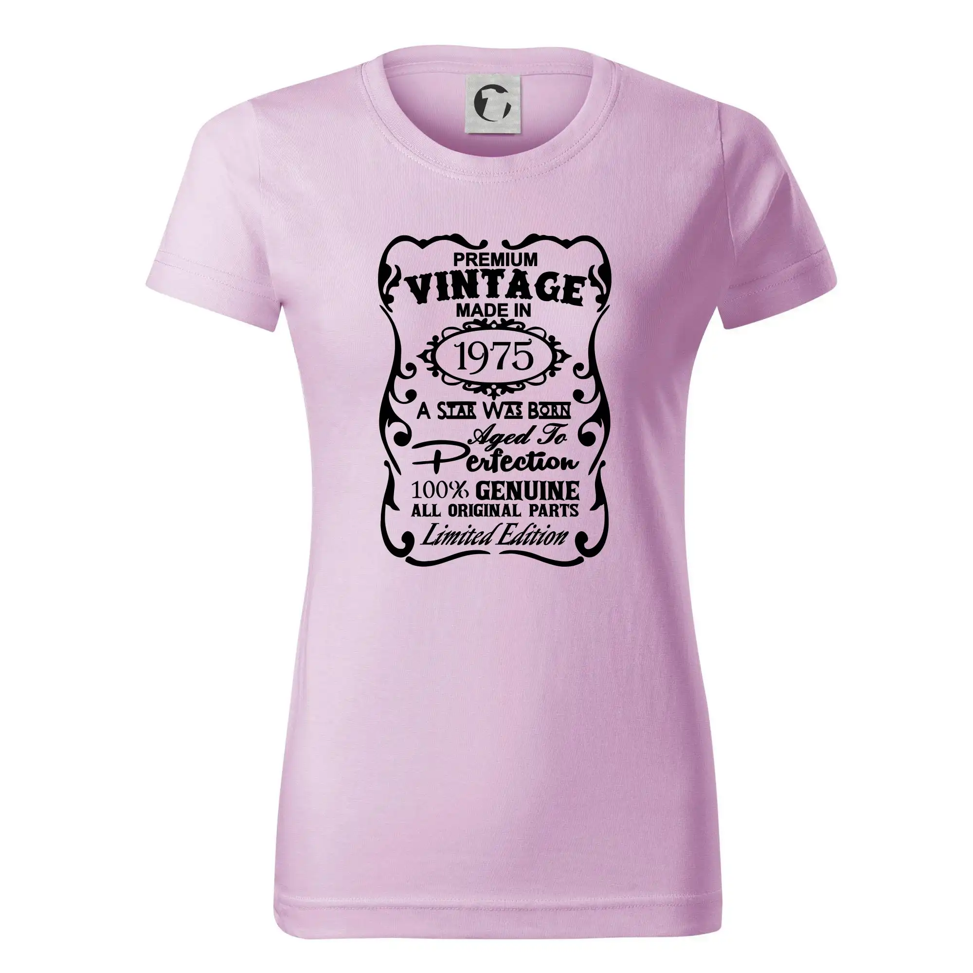 Trička s ročníkom 1975 - Vintage Etiketa - 1975 - Dámske tričko basic - ľahko voľnejšie a dlhšie