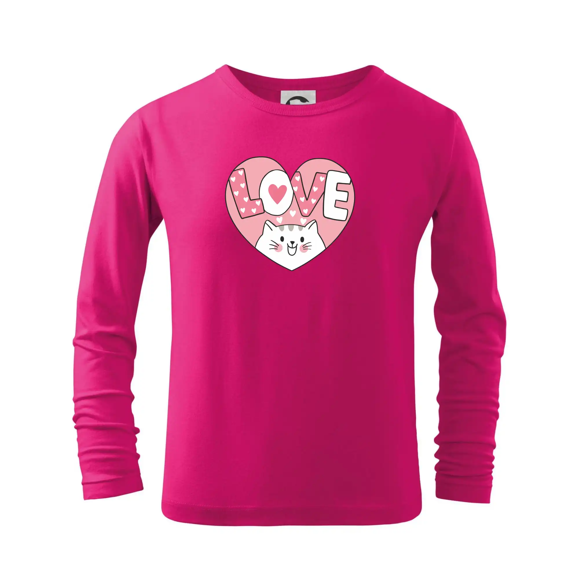 Vtipná tričká s mačkou - Mačka love - ružové srdce - Tričko detské Long Sleeve