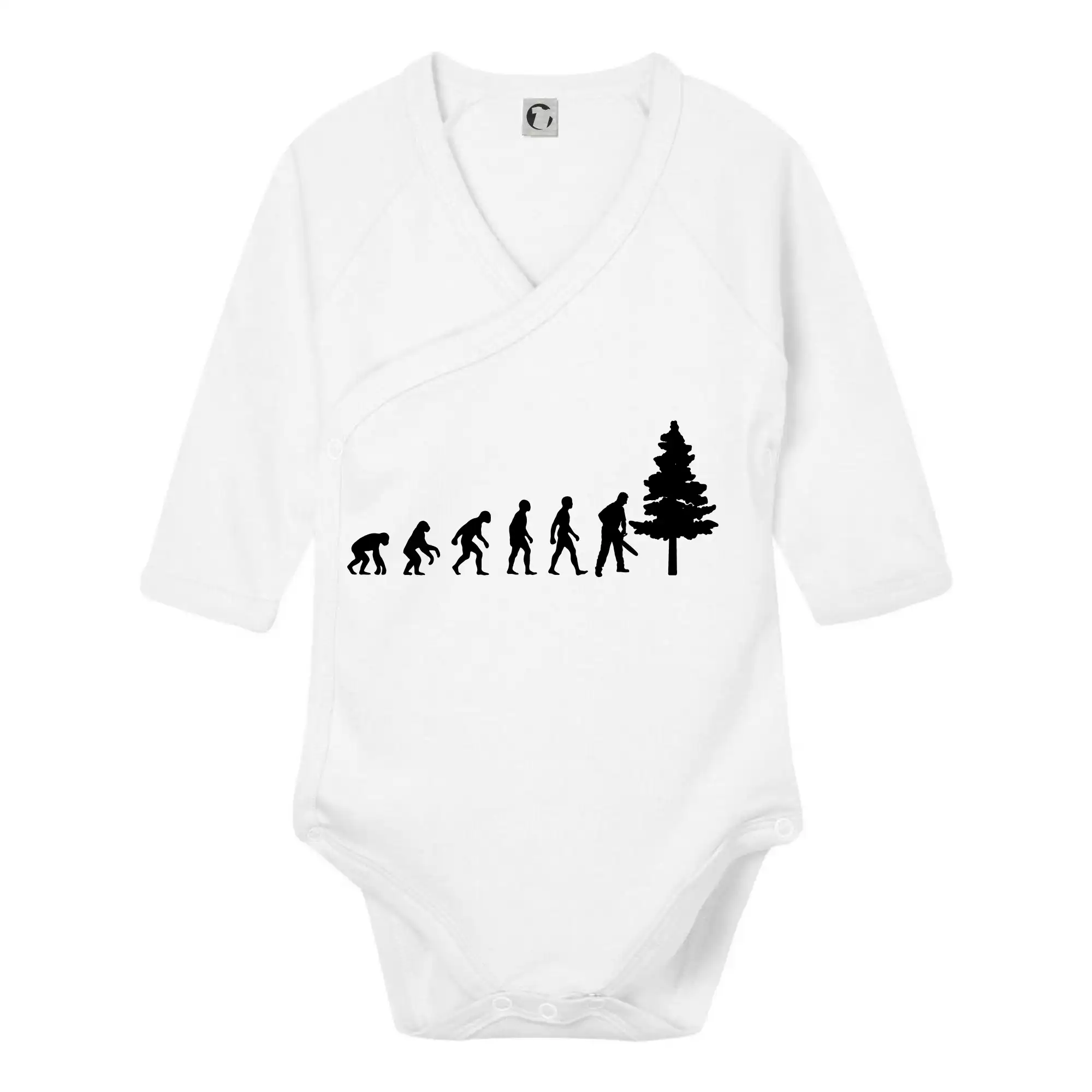 Tričká pre poľovníkov a drevorubačov - Evolúcia drevorubač - píla a strom - Body zavinovacie s dlhým rukávom