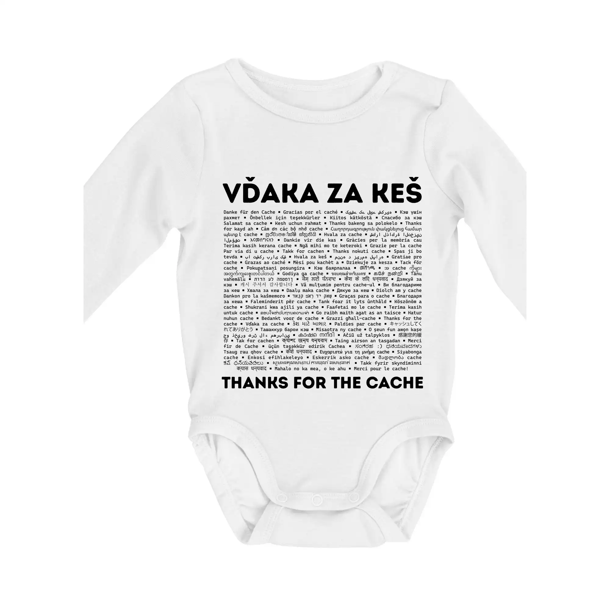 Tričká na geocaching - Vďaka za keš (v rôznych jazykoch) - Body dojčenské s dlhým rukávom