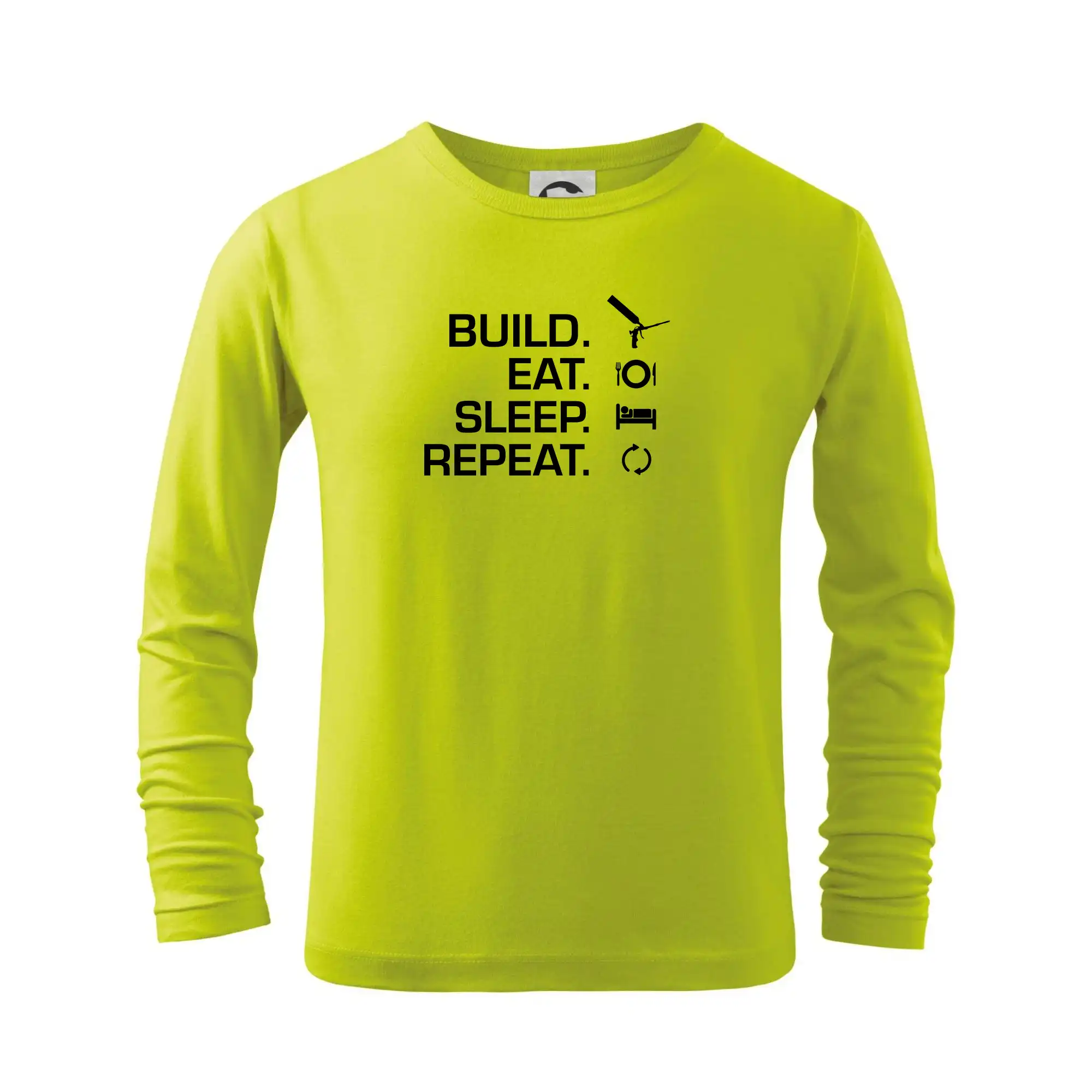 Vtipné tričká pre murárov - Build eat sleep repeat - montážna pena - Tričko detské Long Sleeve