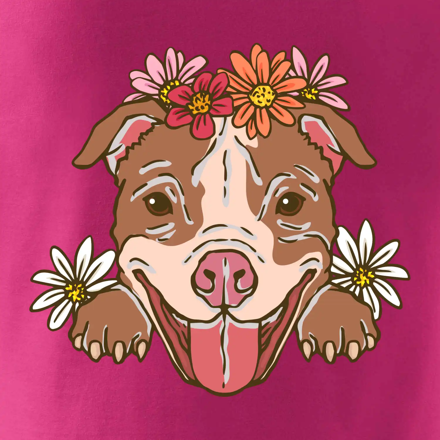 Americký stafordširský teriér hlava s květinami