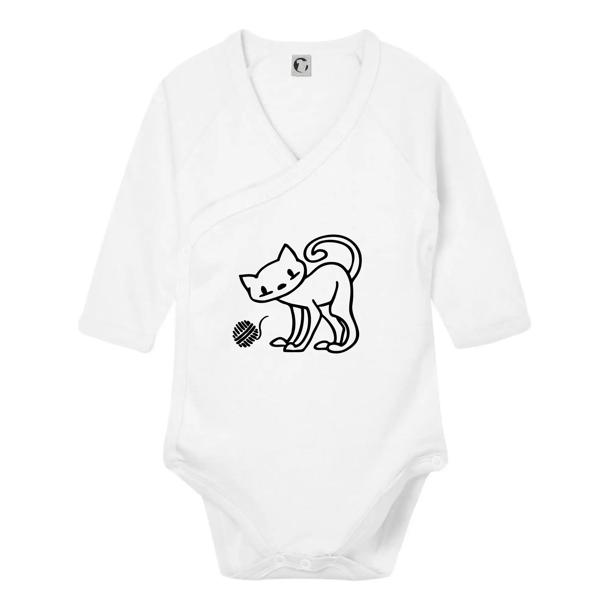 Vtipná tričká s mačkou - Mačka - Klbko - prsia - Body zavinovacie s dlhým rukávom