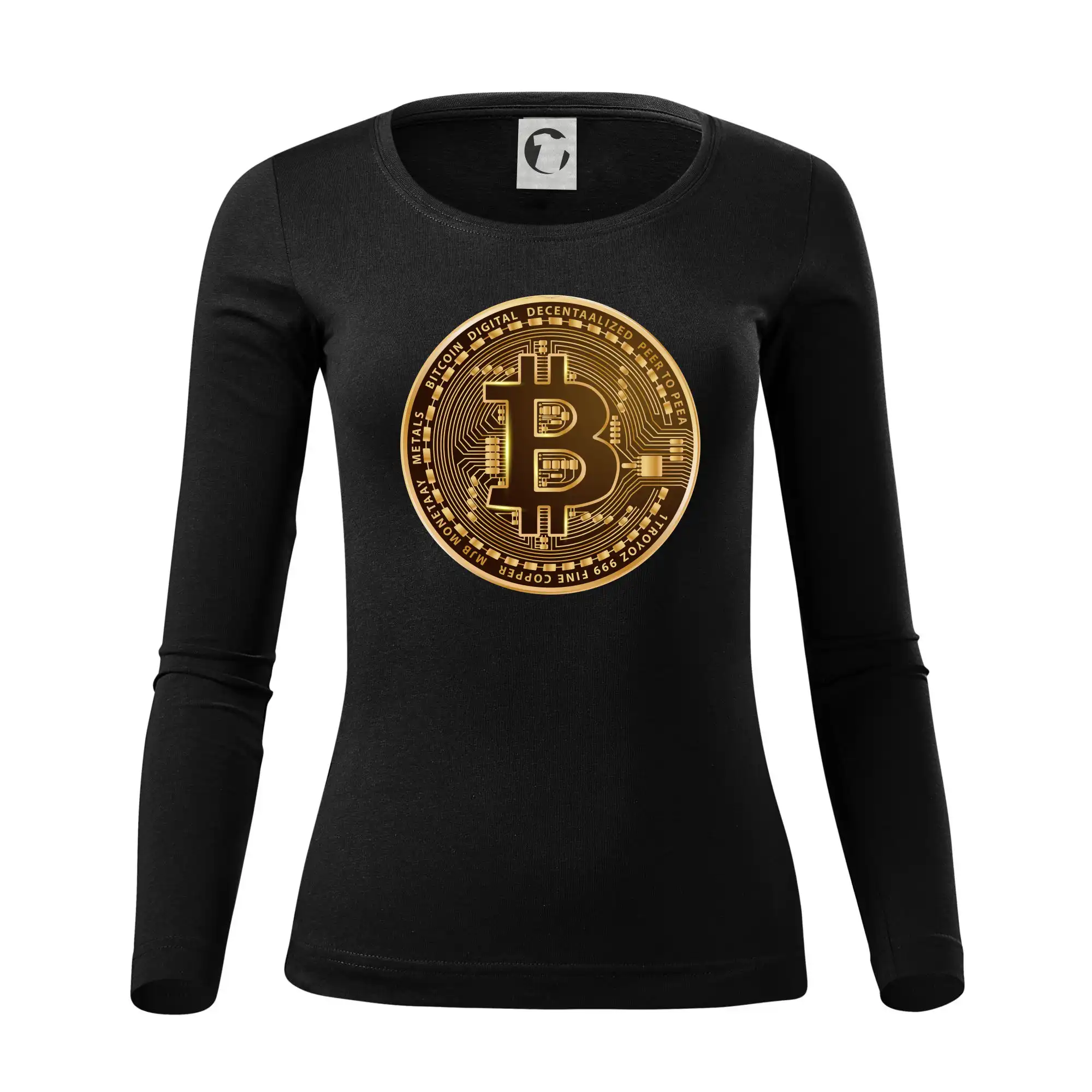 Bitcoin zlatá minca guľatá - Dámske tričko FIT-T LS - zužené