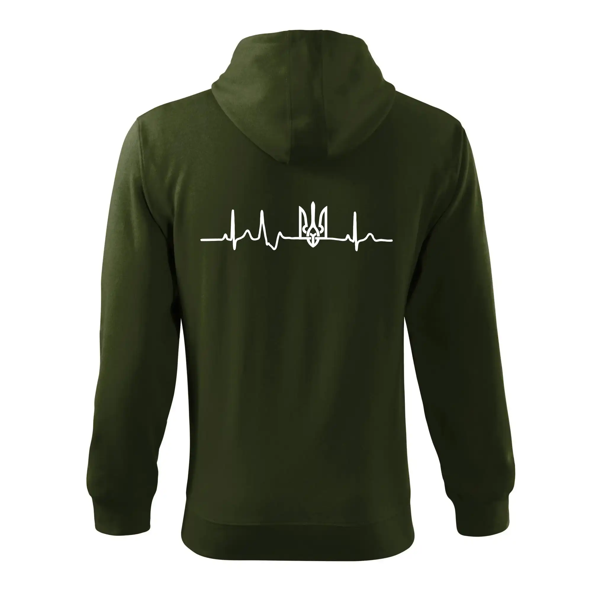 Tričká s vlajkou ukrajiny - Ekg Ukrajina trojzubec - Mikina s kapucňou na zips trendy zipper