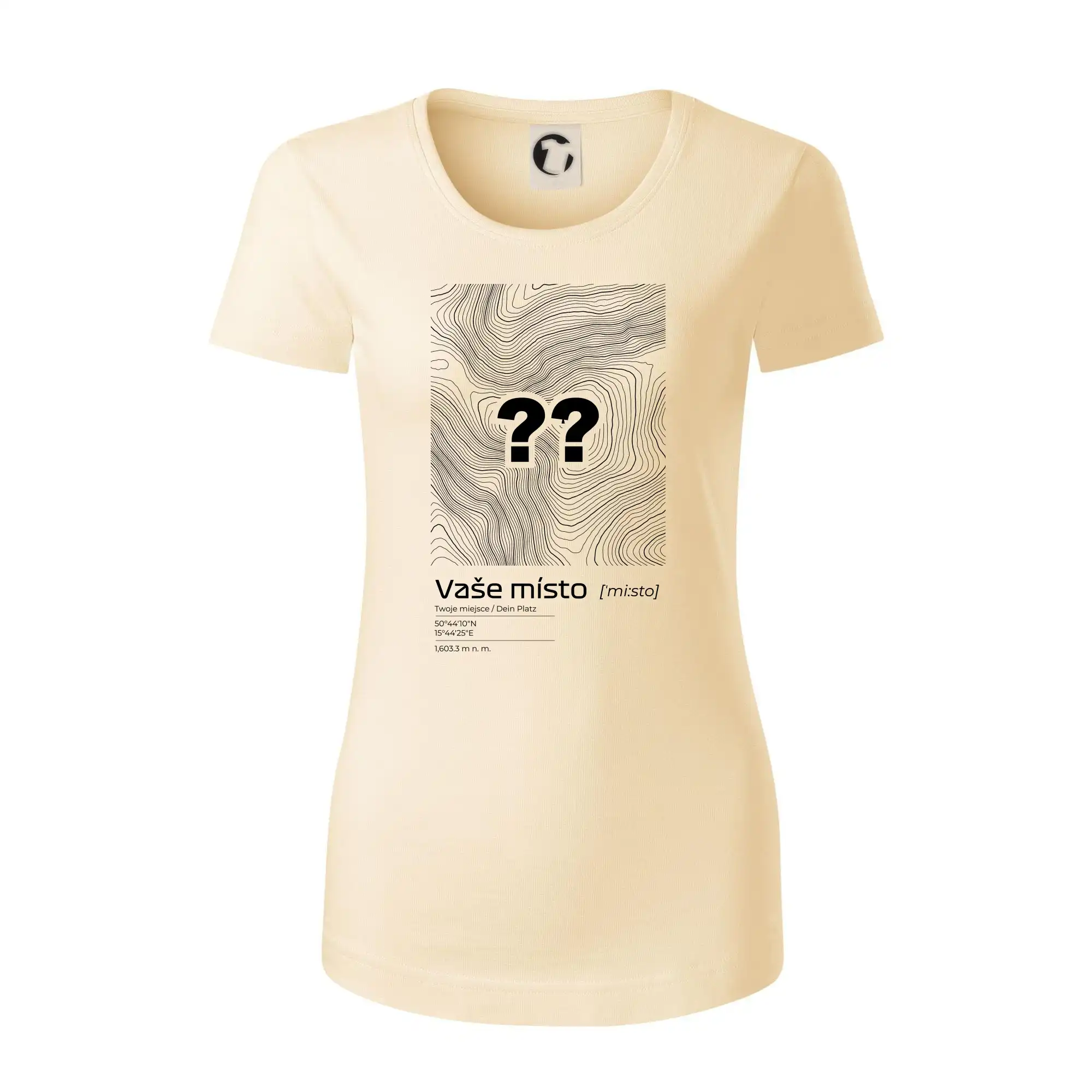 Tričká s vrstevnicami – originálne horské motívy - Vaše miesto - vrstevnice v obdĺžniku - Dámske tričko z organickej bavlny Origin (GOTS)