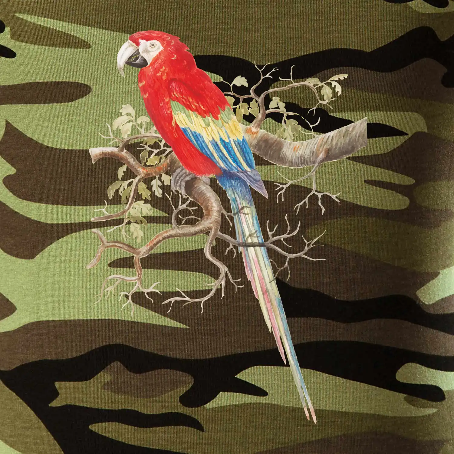 Papoušek na listnatém stromě