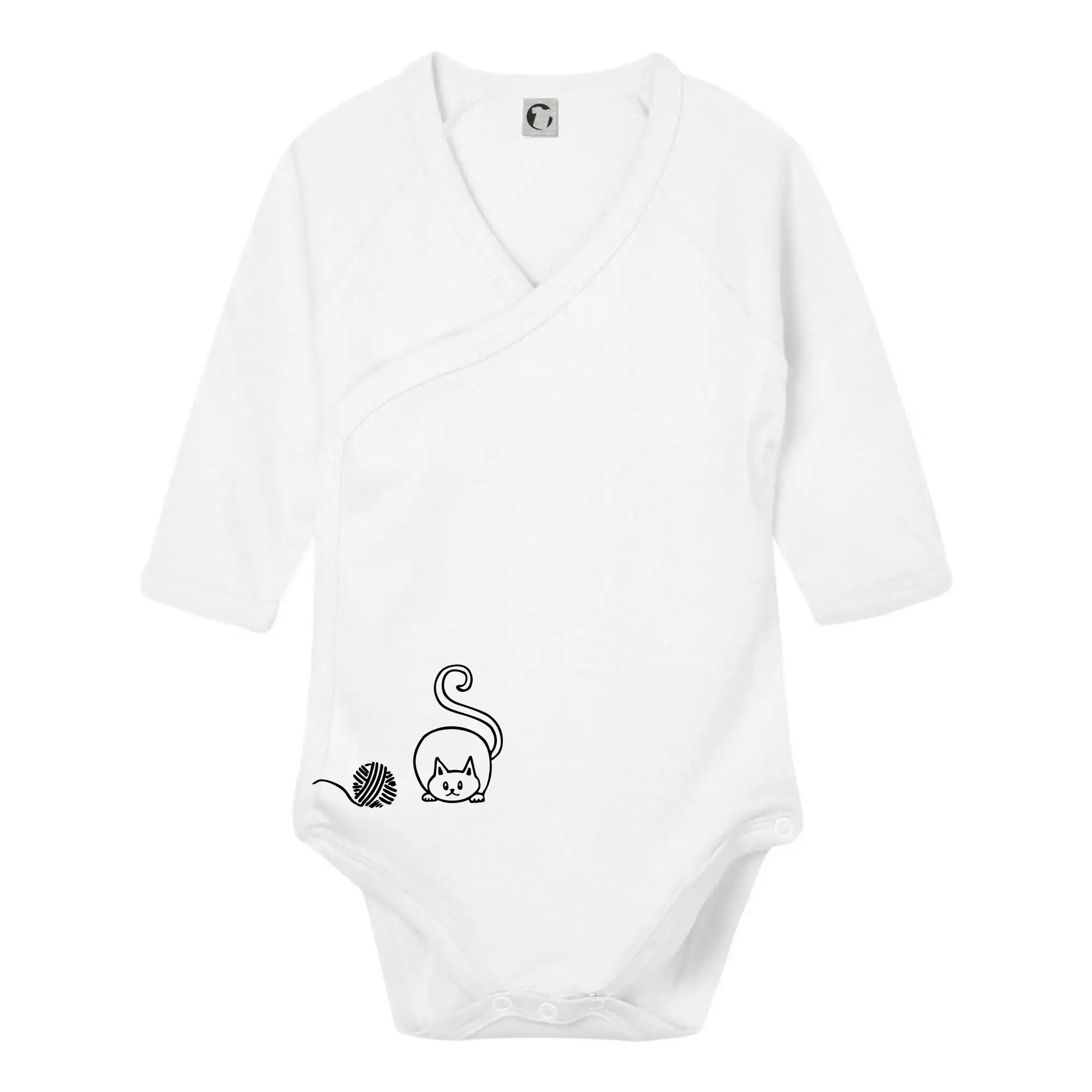 Vtipná tričká s mačkou - Mačka klbko - Body zavinovacie s dlhým rukávom