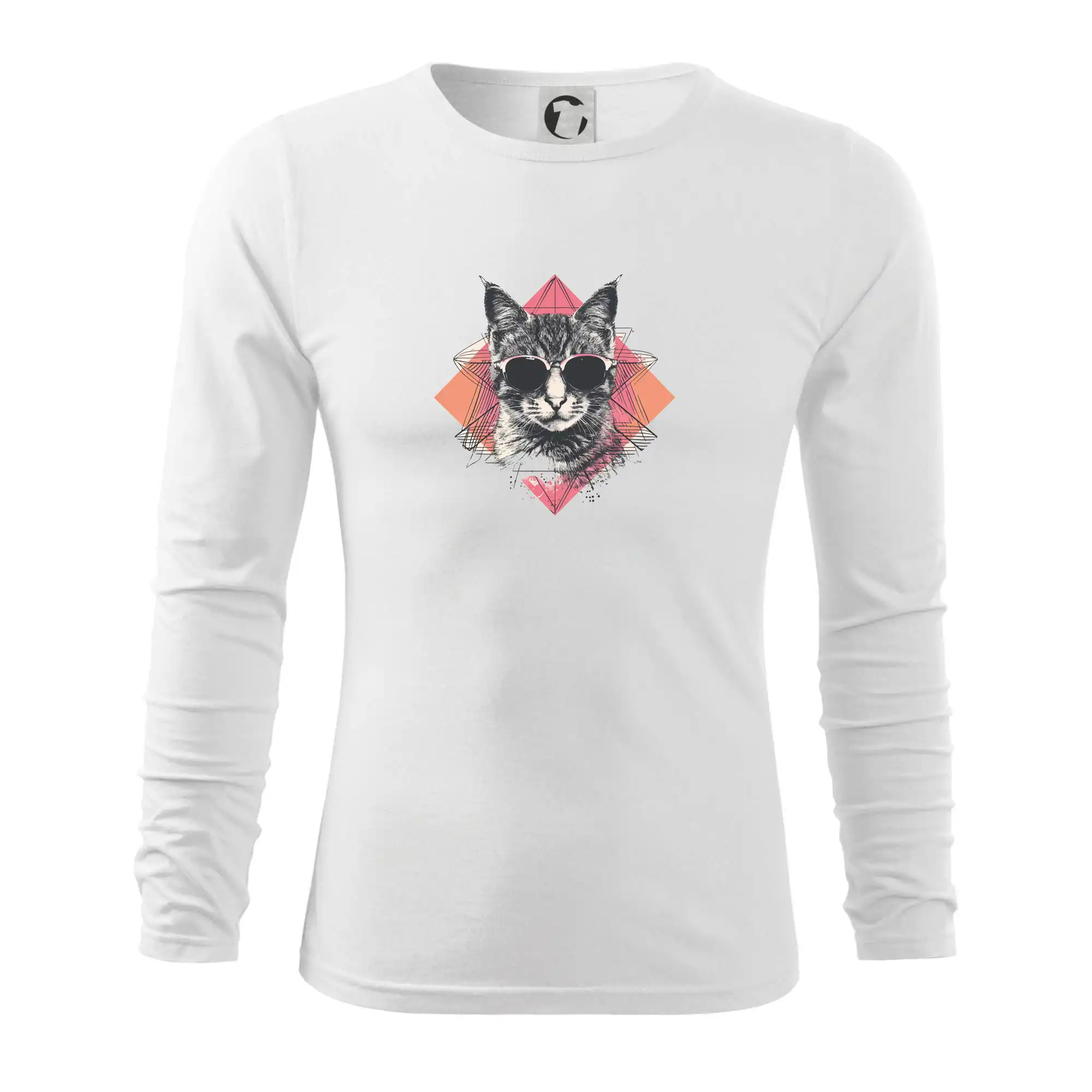 Vtipná tričká s mačkou - Mačka umelkyňa s okuliarmi - Tričko s dlhým rukávom FIT-T long sleeve
