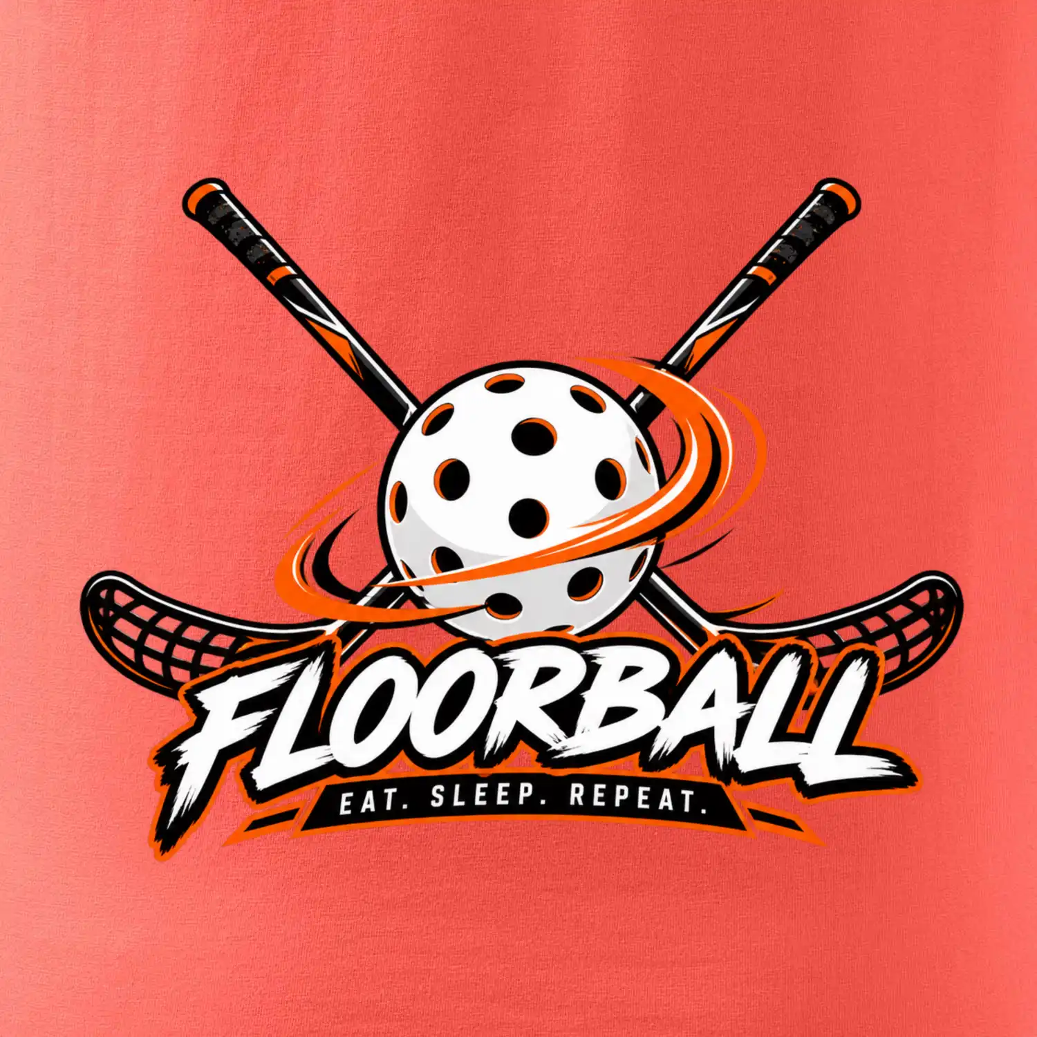 Florbalové hokejky s děrovaným míčkem eat sleep repeat