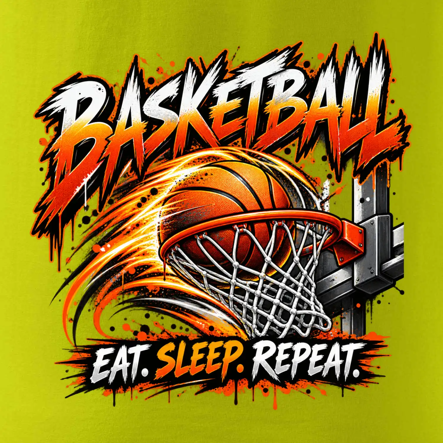 Basketbalový koš s míčem eat sleep repeat