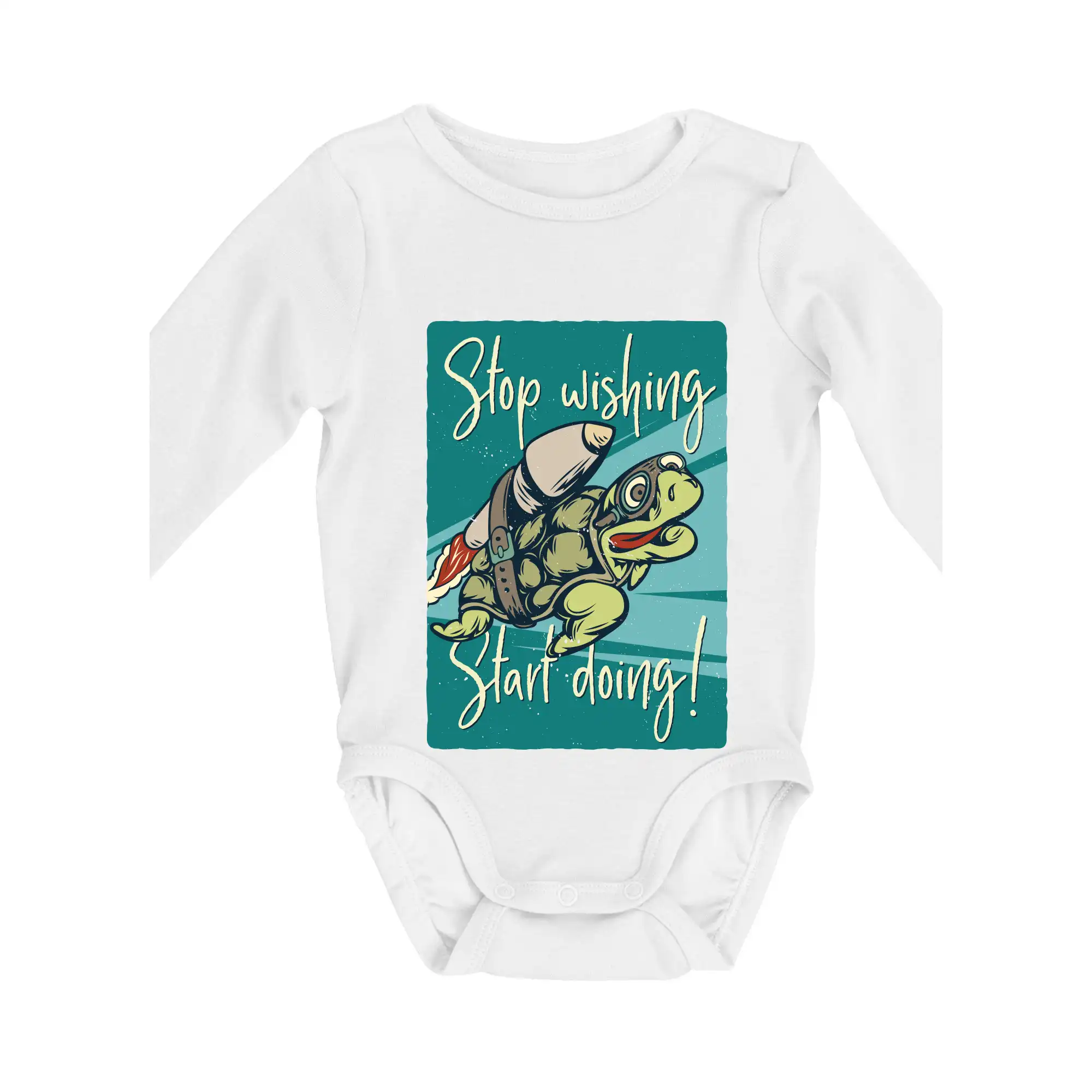 Vesmirne tričká - Stop wishing start doing korytnačka - Body dojčenské s dlhým rukávom