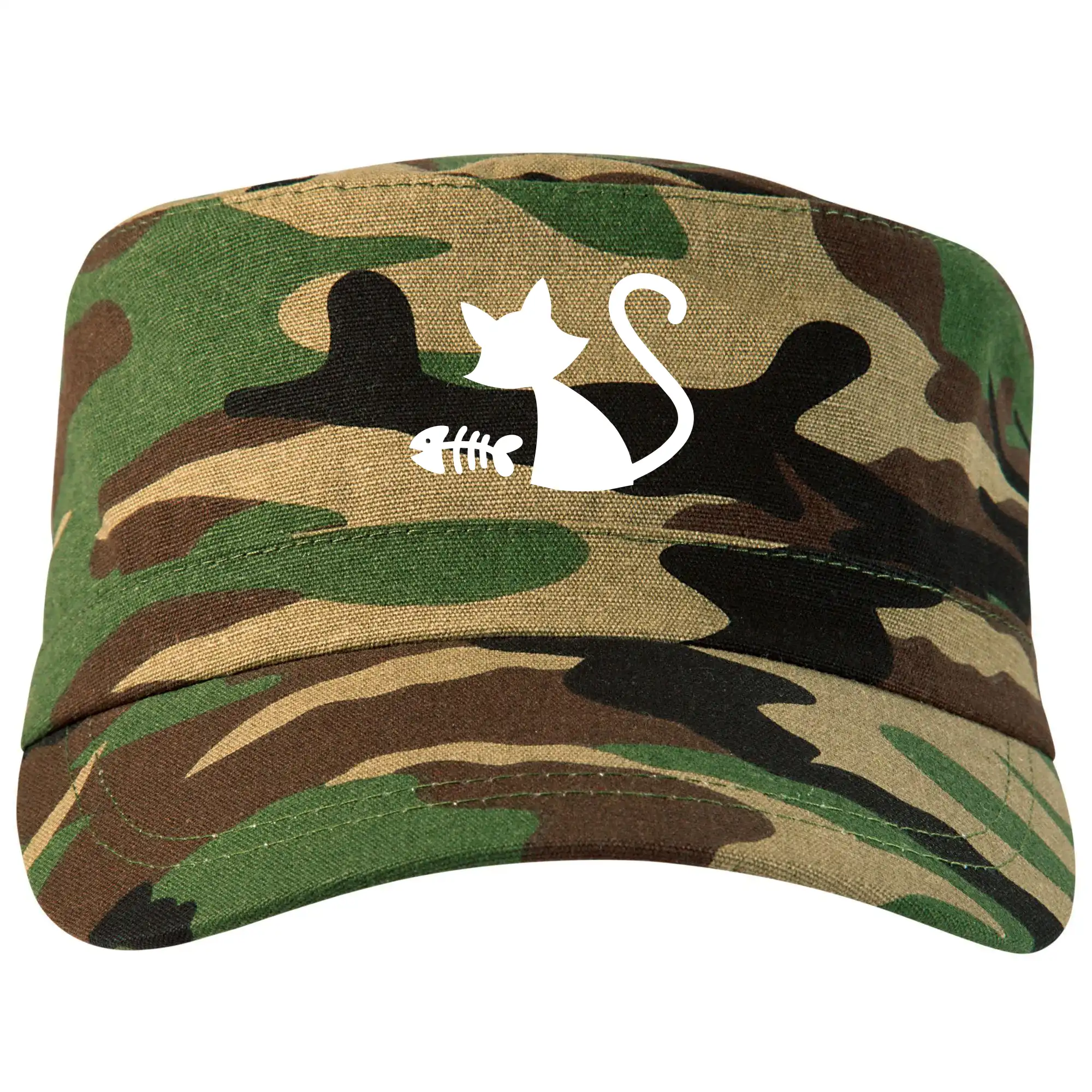 Vtipná tričká s mačkou - Ryba vs mačka - Šiltovka CAMO