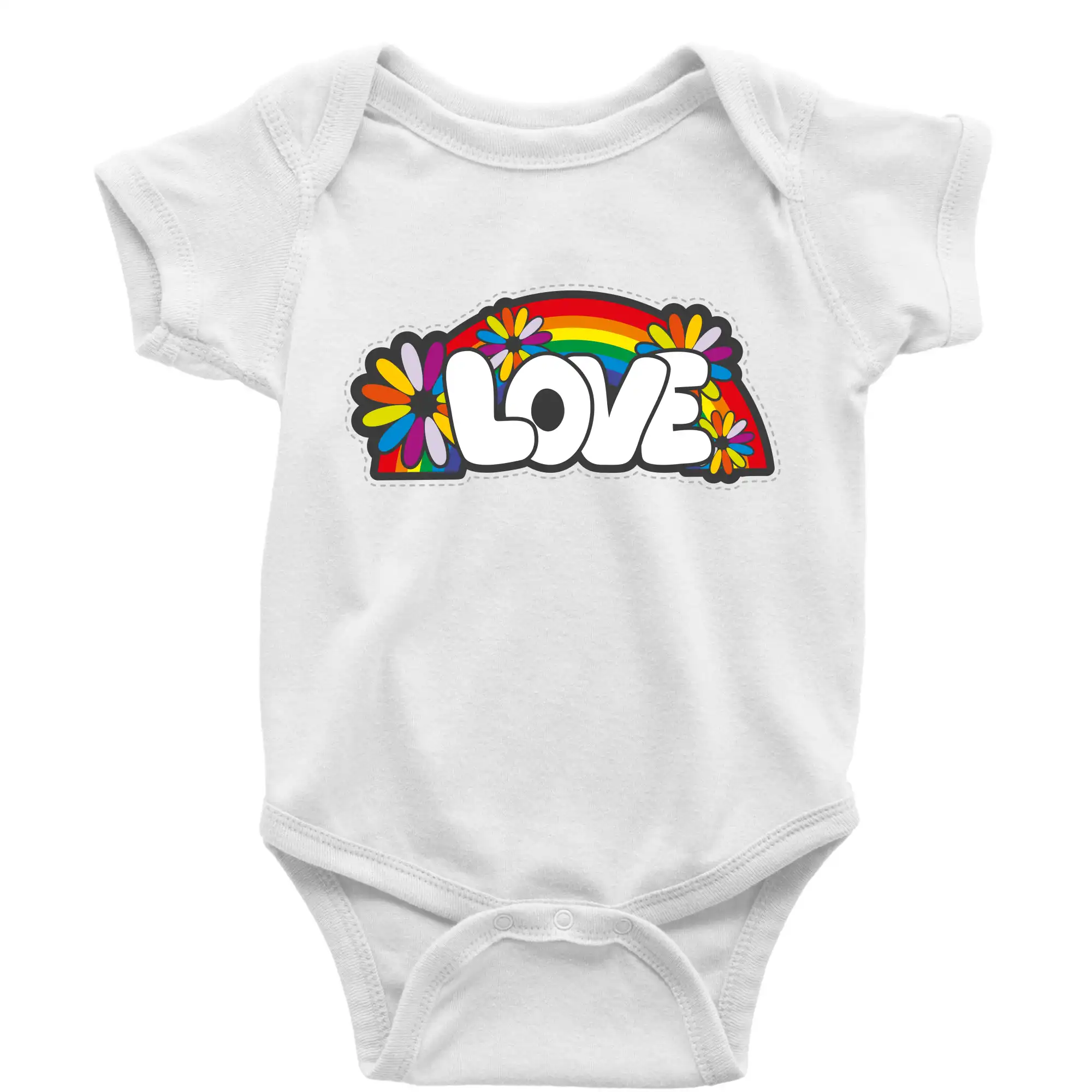 Tričká pre pohodový ľudí - Love s dúhou v pozadí - Body dojčenské s krátkym rukávom
