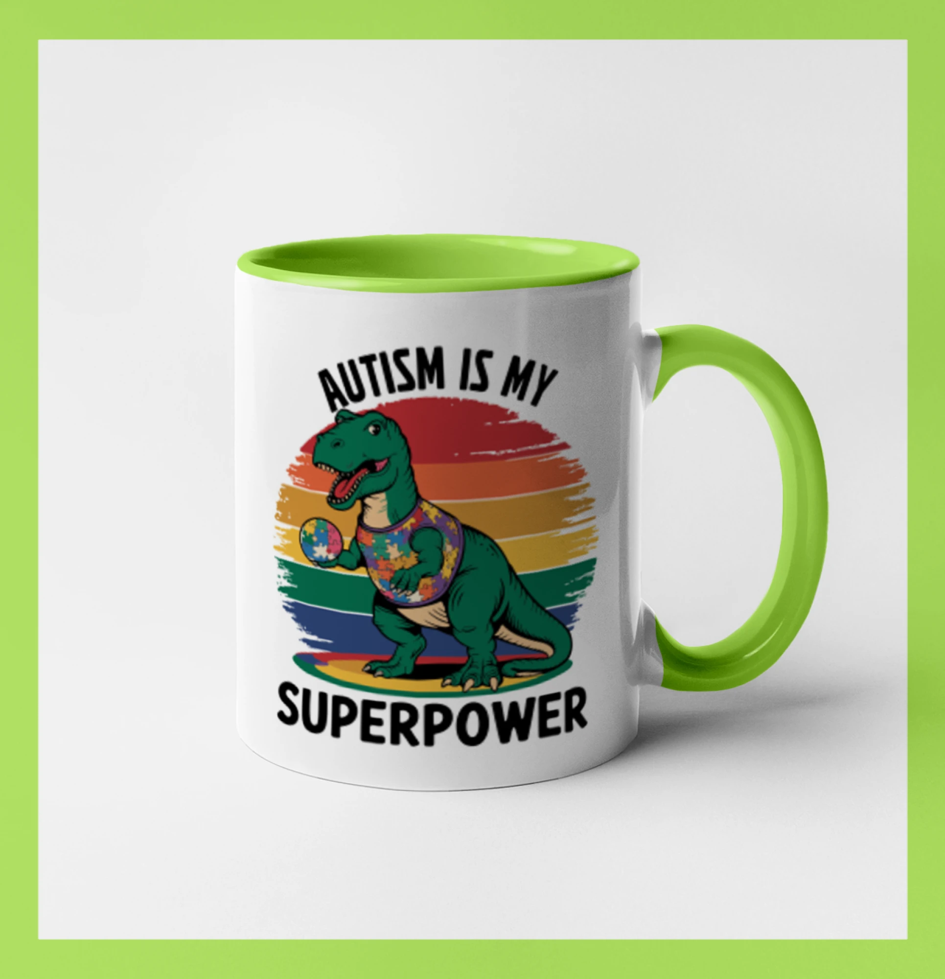 Tričká a mikiny pre autistov - Dinousarus a puzzle  Autism is my superpower - Hrnček 