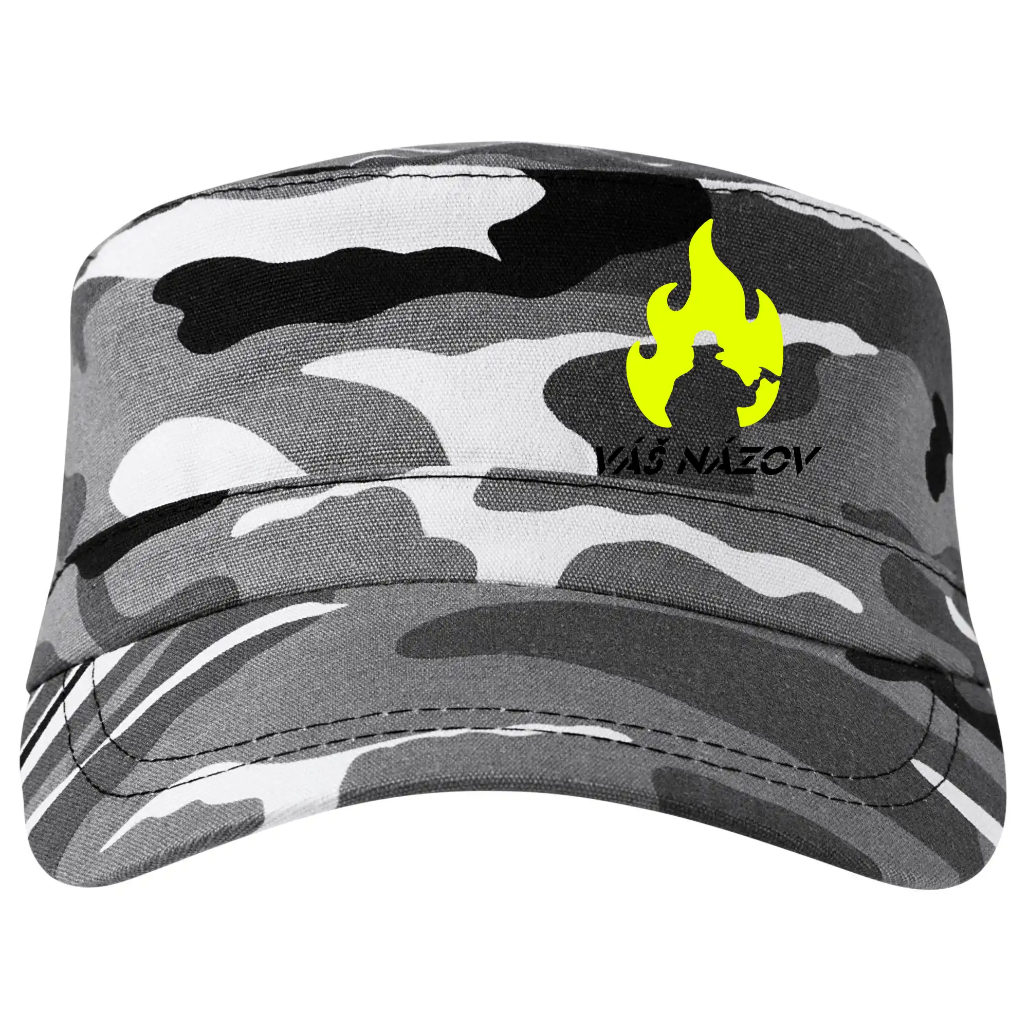 Originálne tričká pre hasičov - Hasiči - oheň - Váš názov - Prsník + chrbát - Šiltovka CAMO