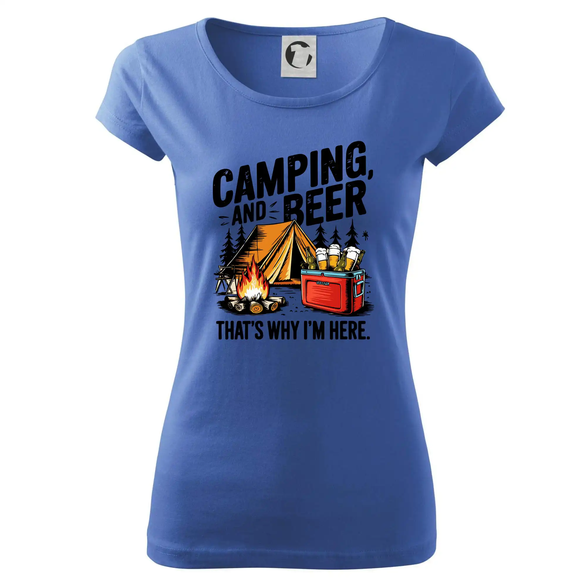 Vtipná tričká pre pivárov - Černý nápis nápis Camping and beer - Dámske tričko Pure