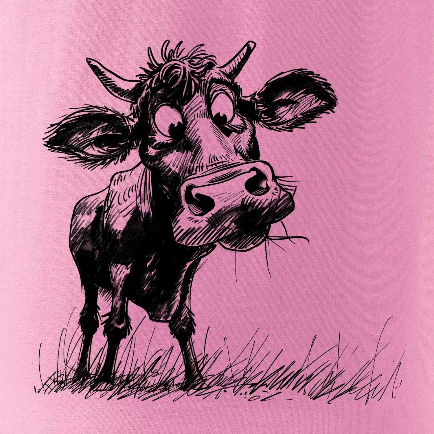 Černobílá karikatura kráva stojící