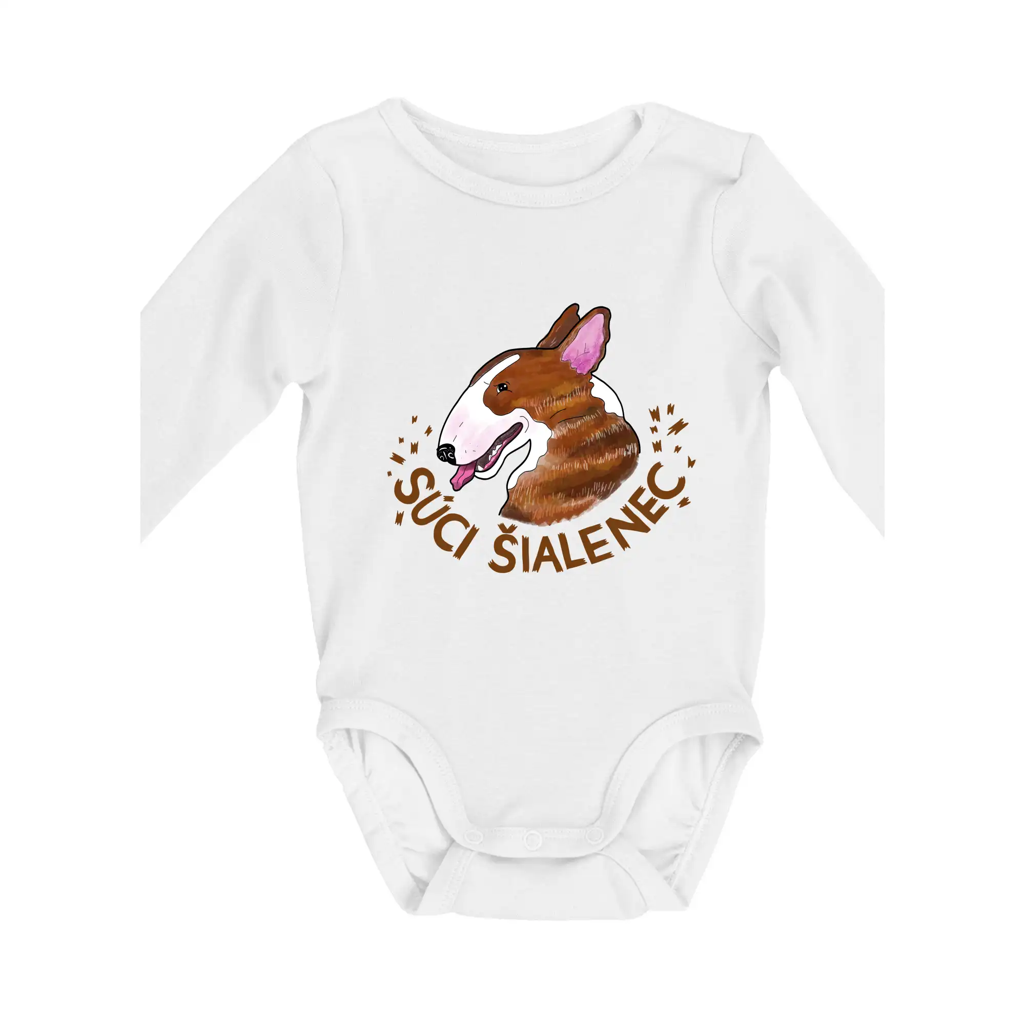 Ostatné psie plemená - Bulterier Súci šialenec (Pecka design) - Body dojčenské s dlhým rukávom