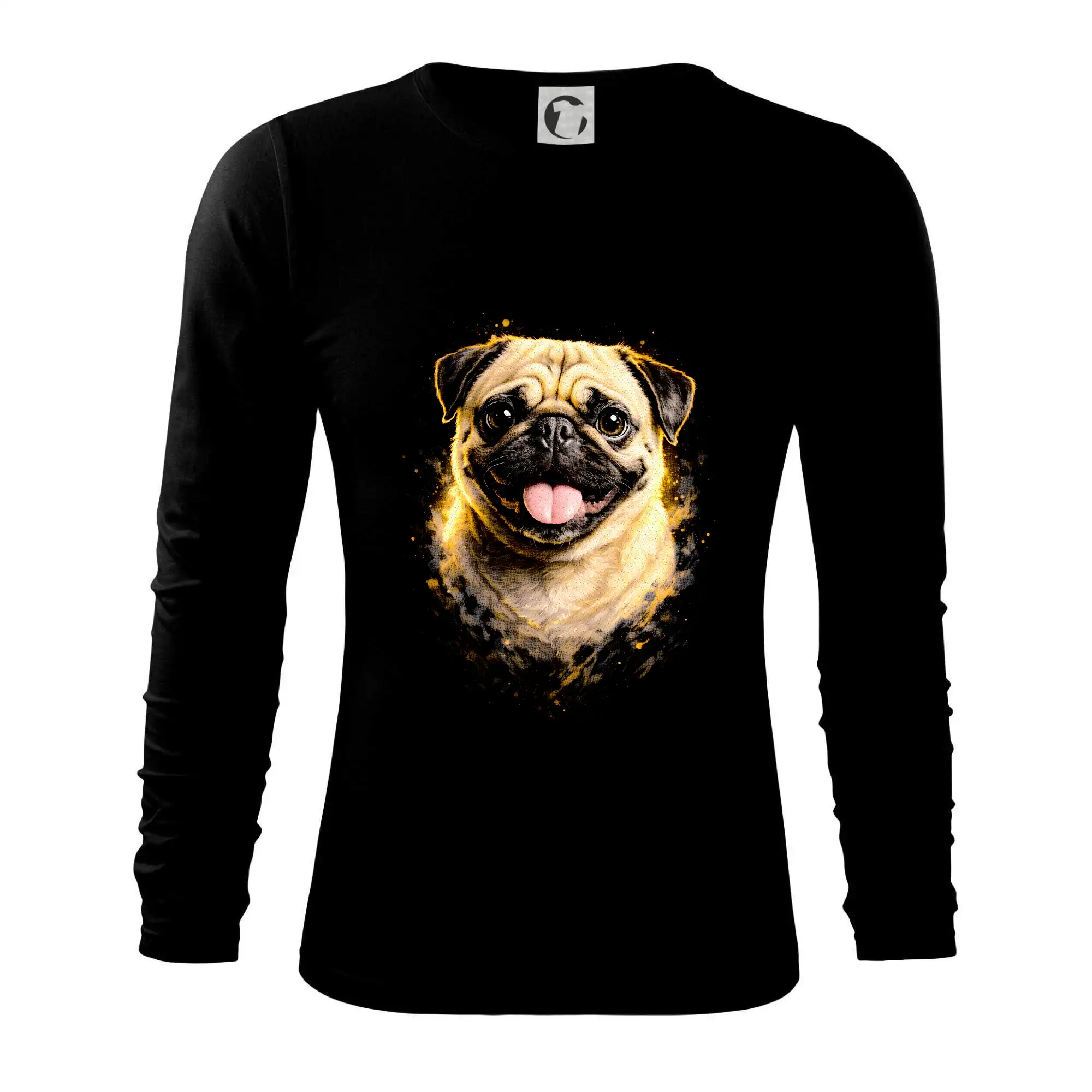 Mops na tričku - Obrázok poltón Mops - Tričko s dlhým rukávom FIT-T long sleeve