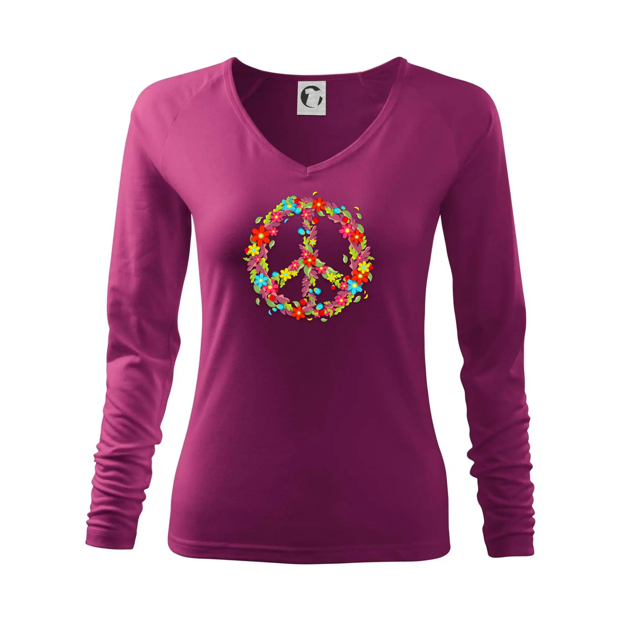 Tričká pre pohodový ľudí - Peace symbol červené kvety - Tričko dámske Elegance