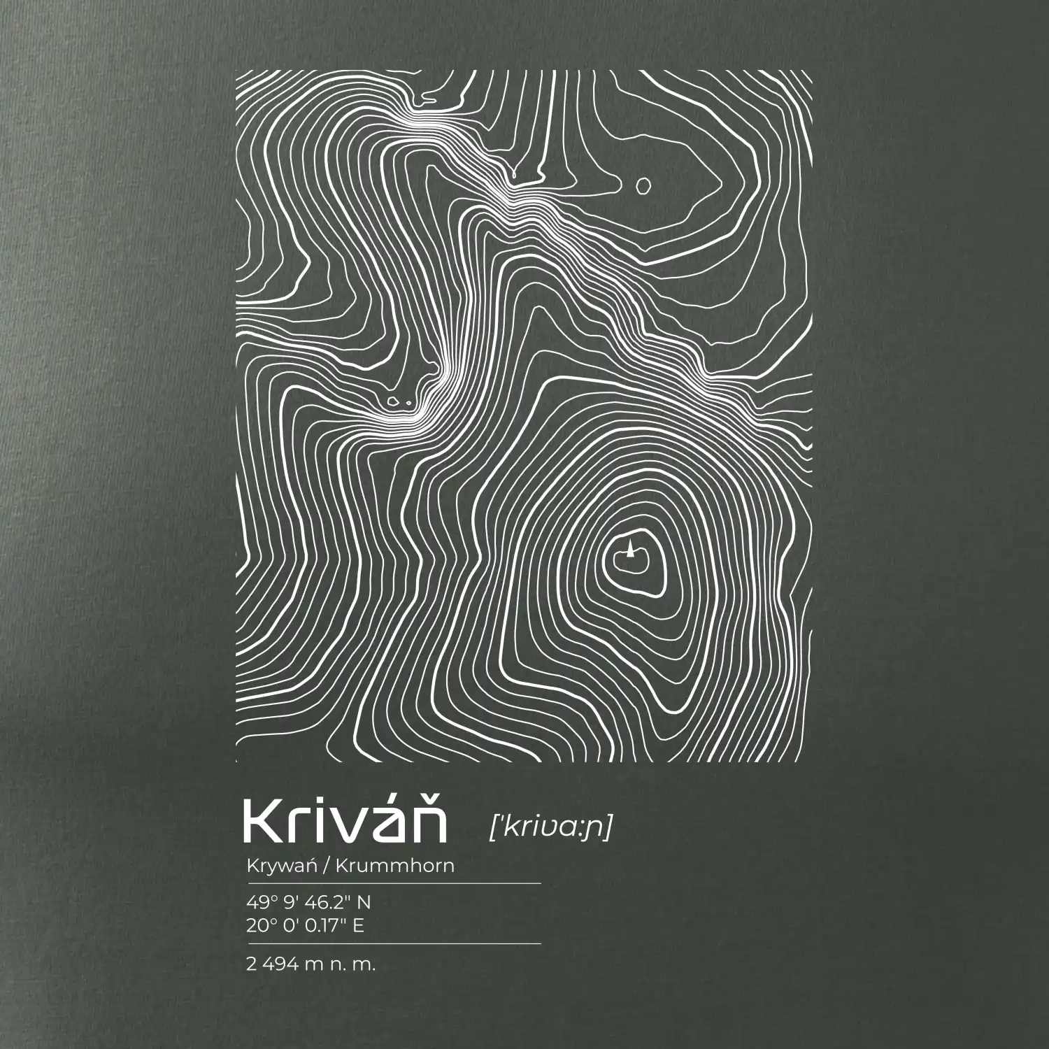 Kriváň - vrstevnice v obdélníku
