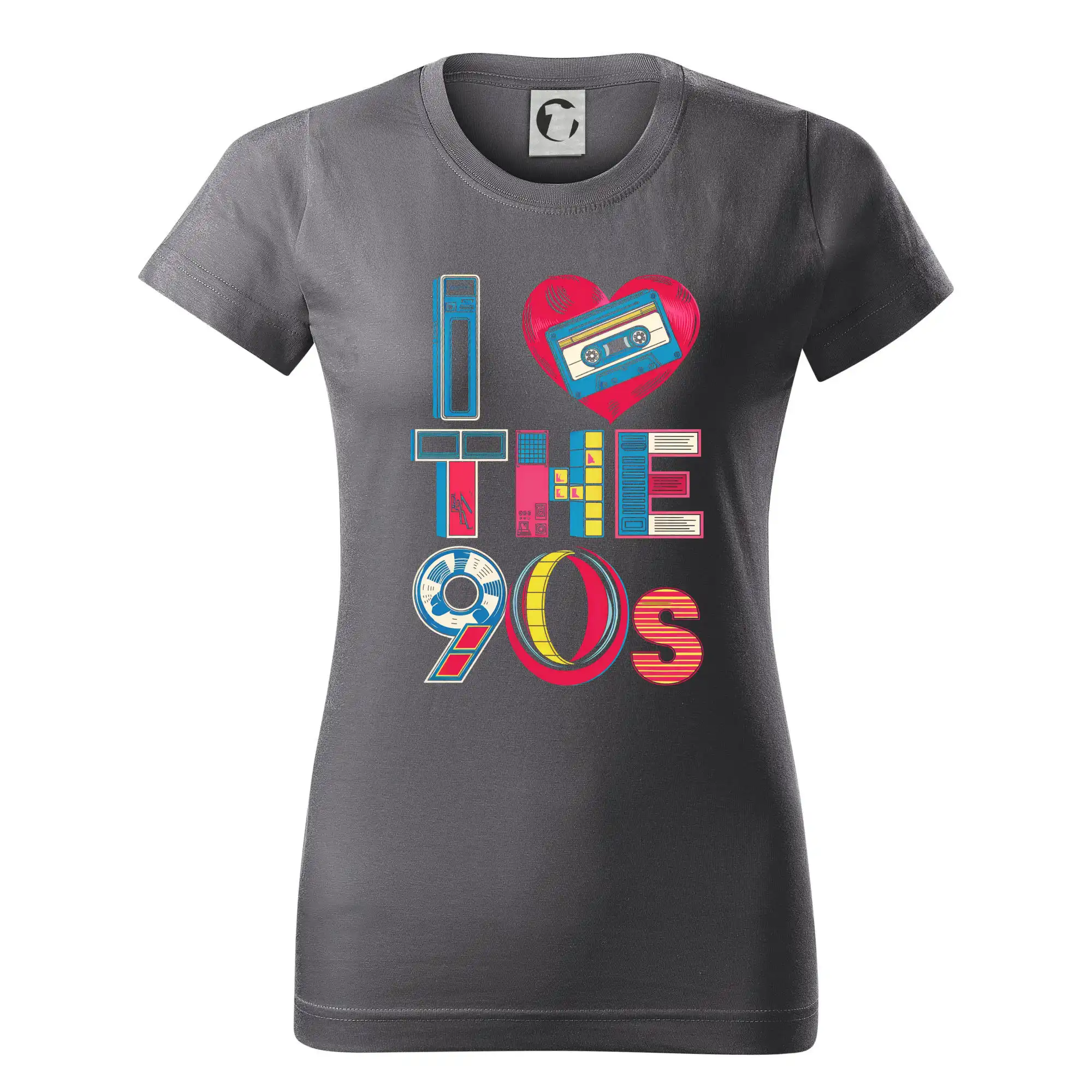 Grafické tričká - Aj love 90s - srdce a kazeta - Dámske tričko basic - ľahko voľnejšie a dlhšie