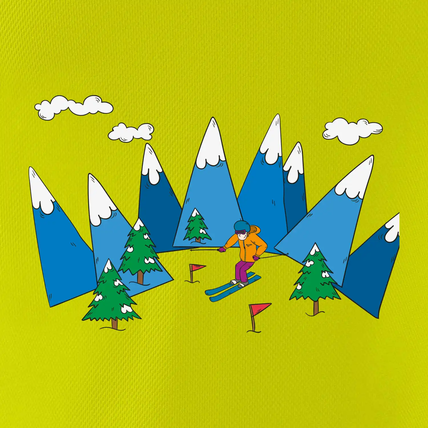 Lyžař a barevné hory