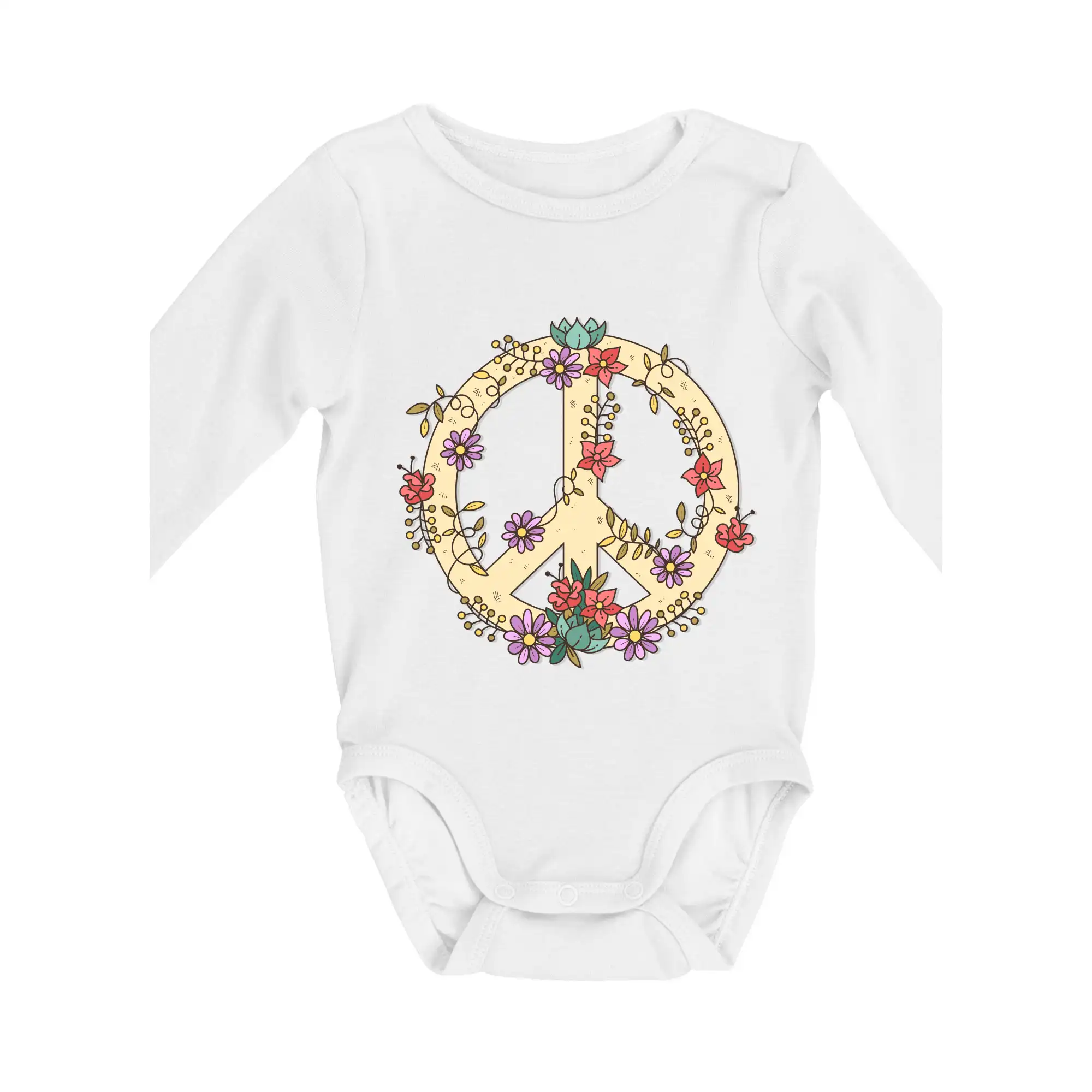 Tričká pre pohodový ľudí - Peace symbol pieskový - Body dojčenské s dlhým rukávom