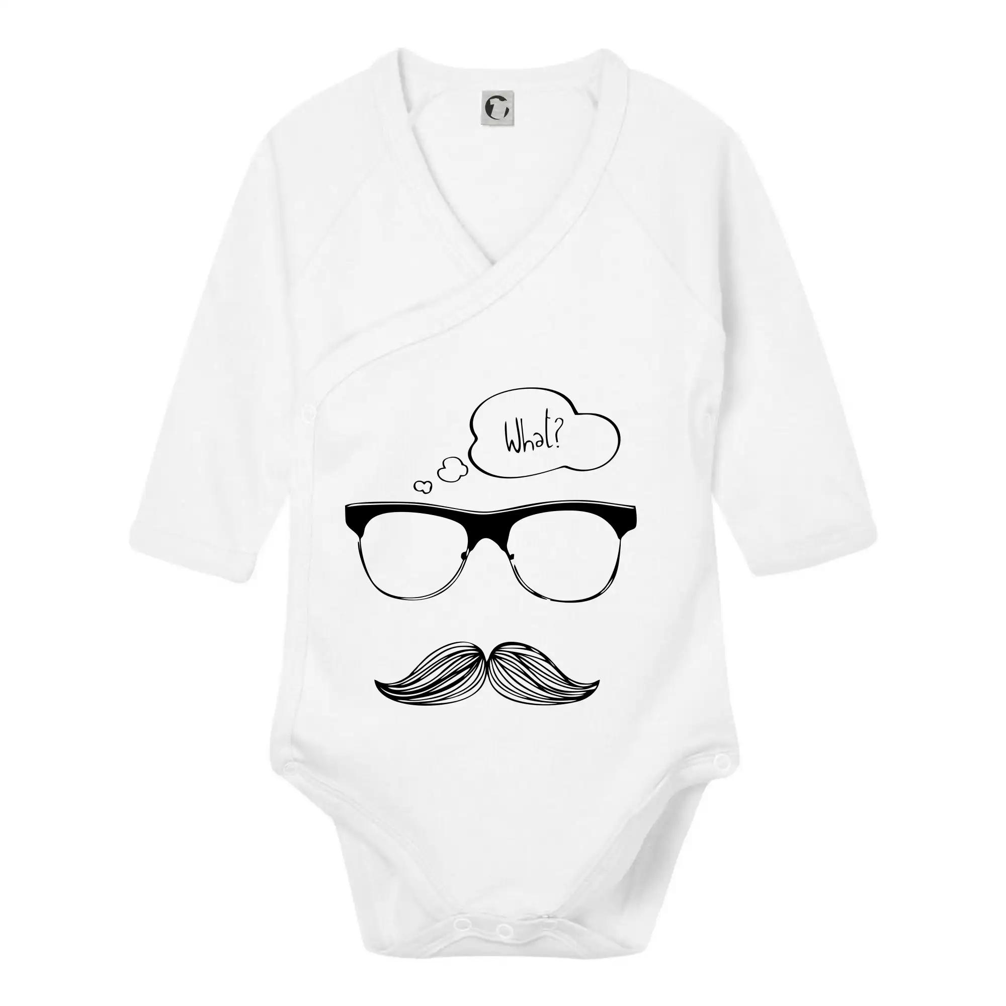 Tričká s fúzikmi - Mustache what? - Body zavinovacie s dlhým rukávom
