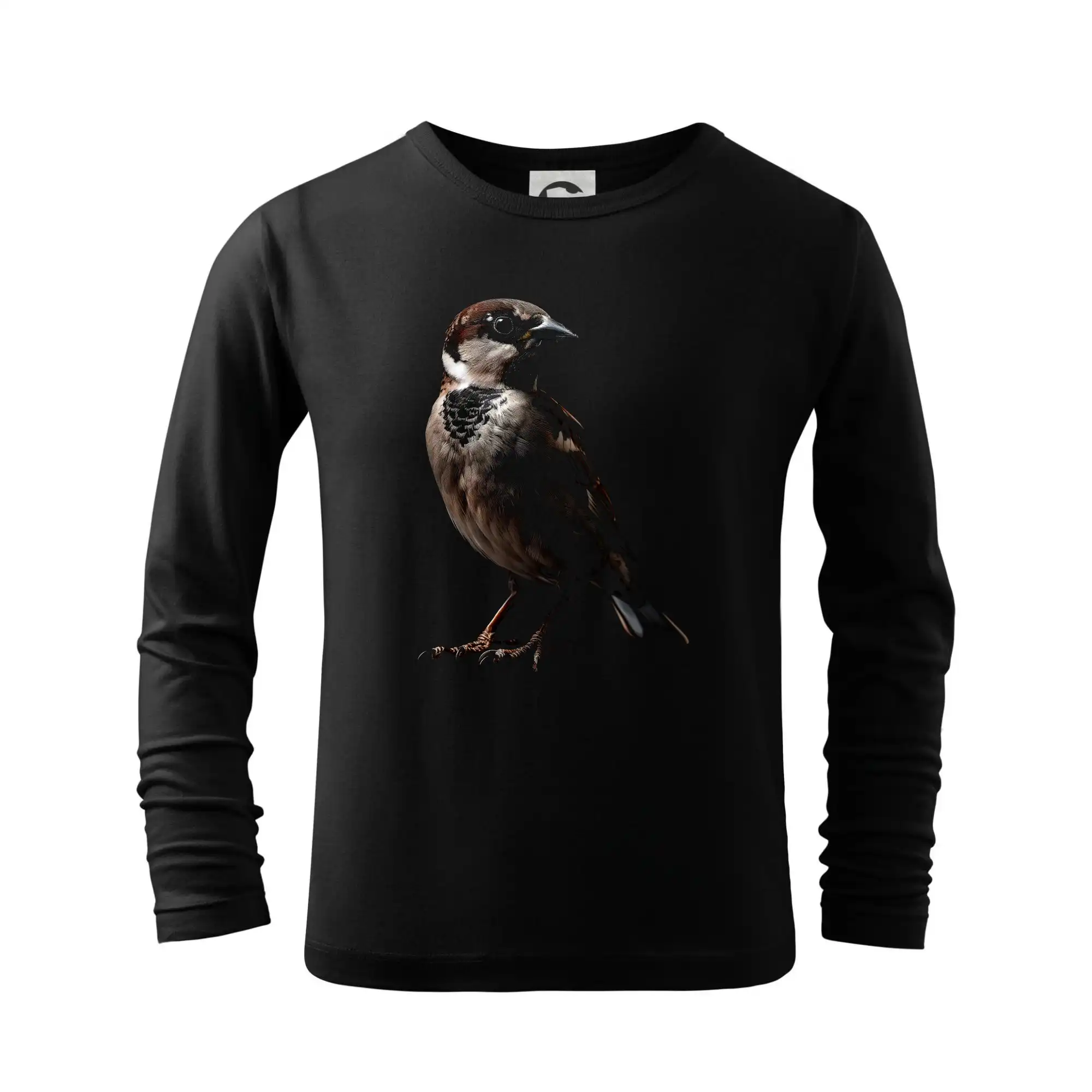 Tričko s motívmi vtákov - Vrabec domáca čierna fotka - Tričko detské Long Sleeve