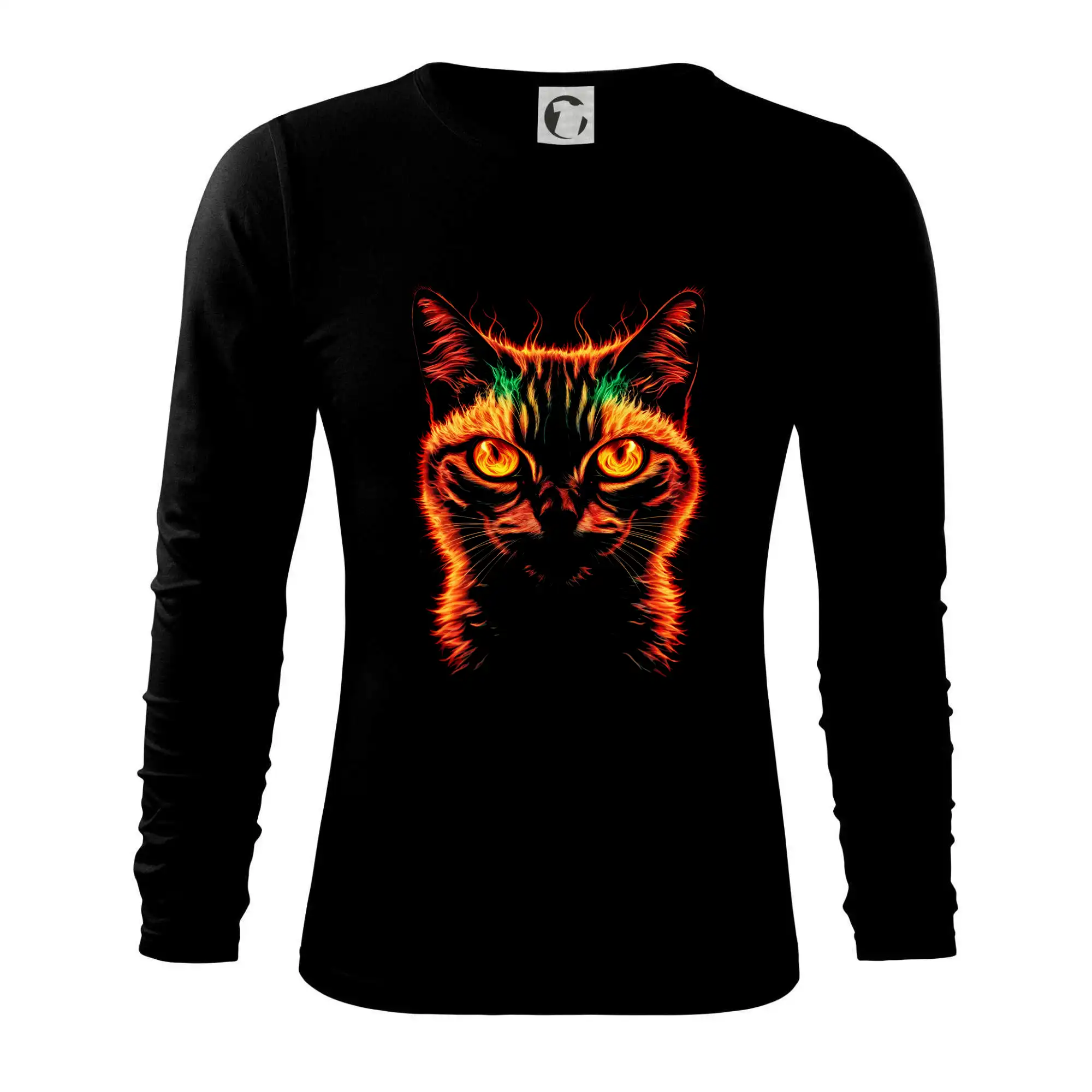 Vtipná tričká s mačkou - Ohnivá mačka v tme - Tričko s dlhým rukávom FIT-T long sleeve