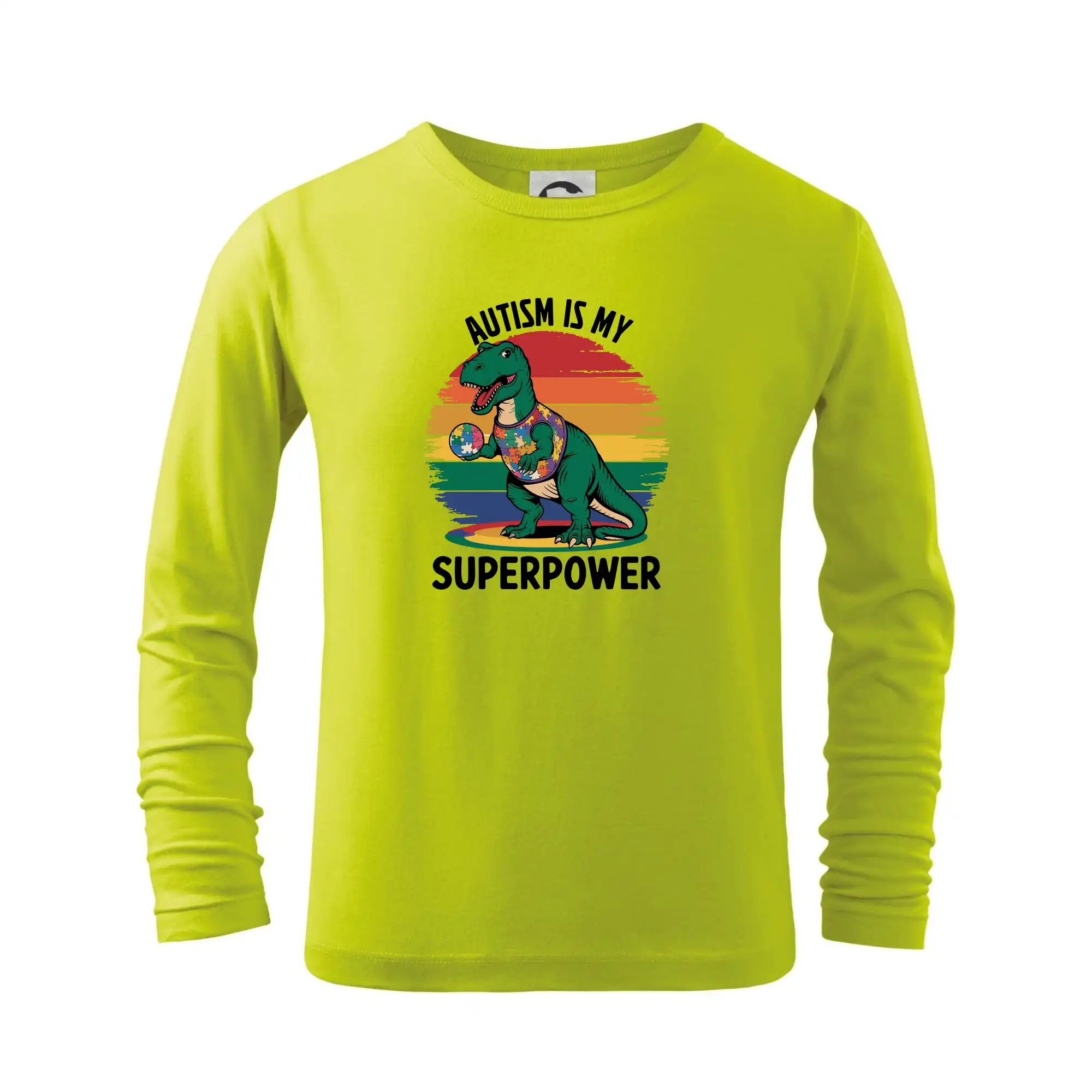 Tričká a mikiny pre autistov - Dinousarus a puzzle  Autism is my superpower - Tričko detské Long Sleeve