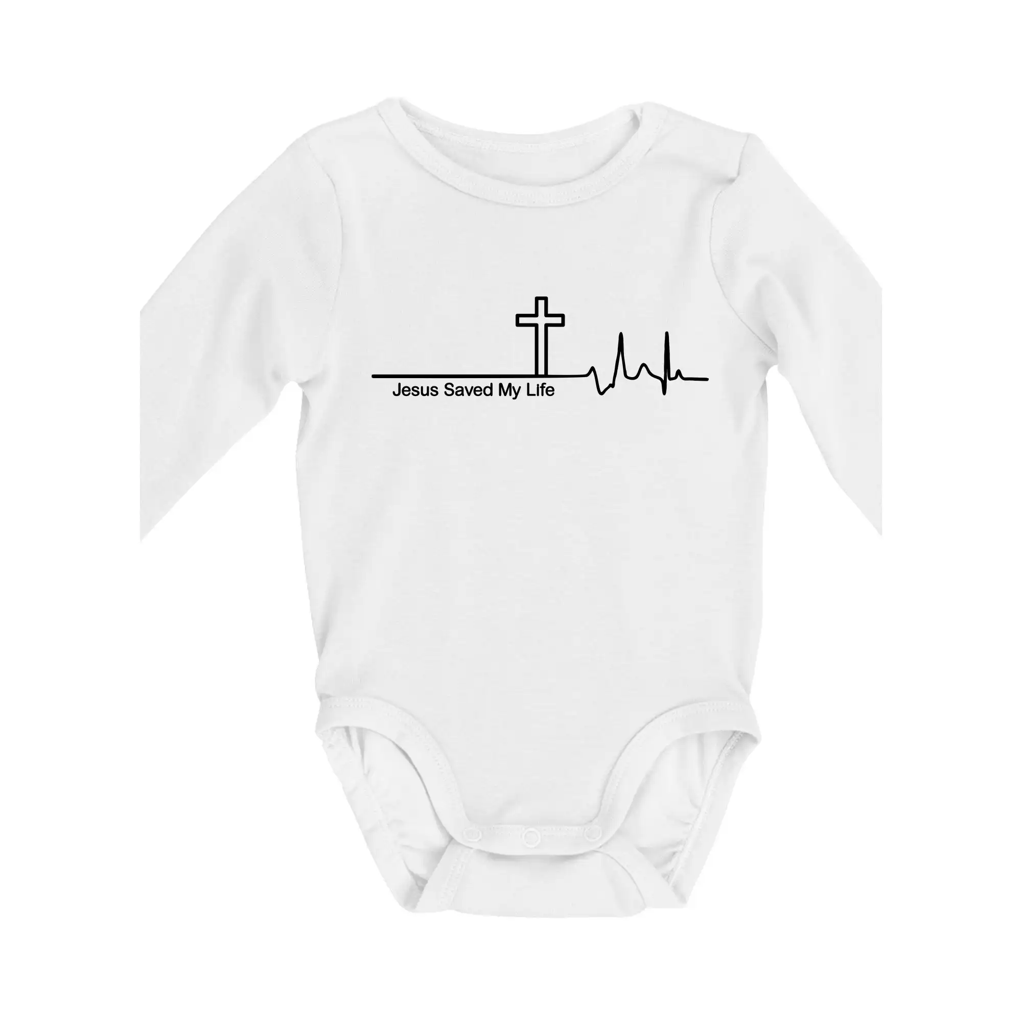Jesus Saved My Life kríž ekg - Body dojčenské s dlhým rukávom