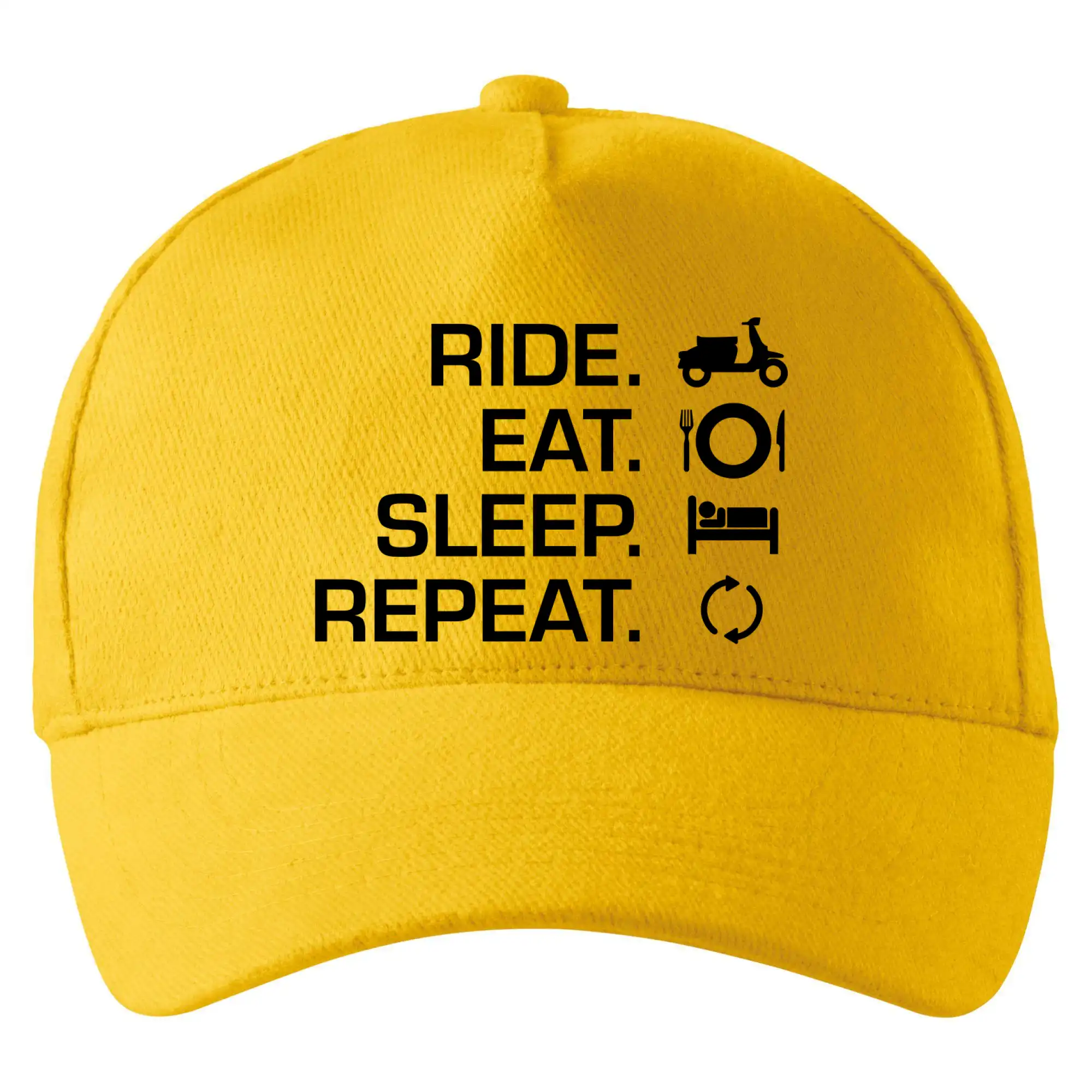 Tričko sa skútrom - Ride Eat Sleep Repeat moto skúter - Šiltovka so zahnutým šiltom a mosaznou sponou