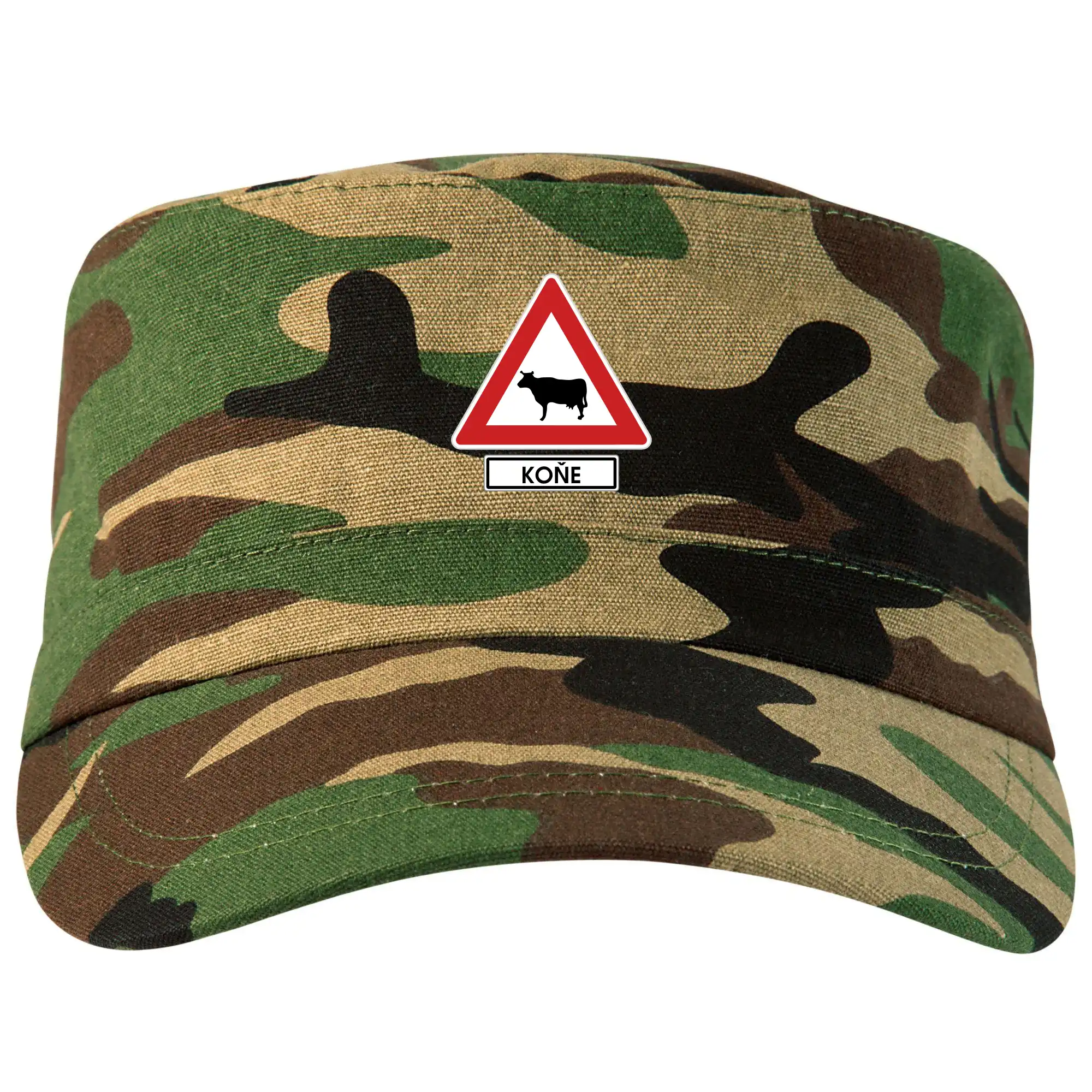 Vtipné tričká pre vodičov - Dopravní značka - Pozor koně / kráva - Šiltovka CAMO