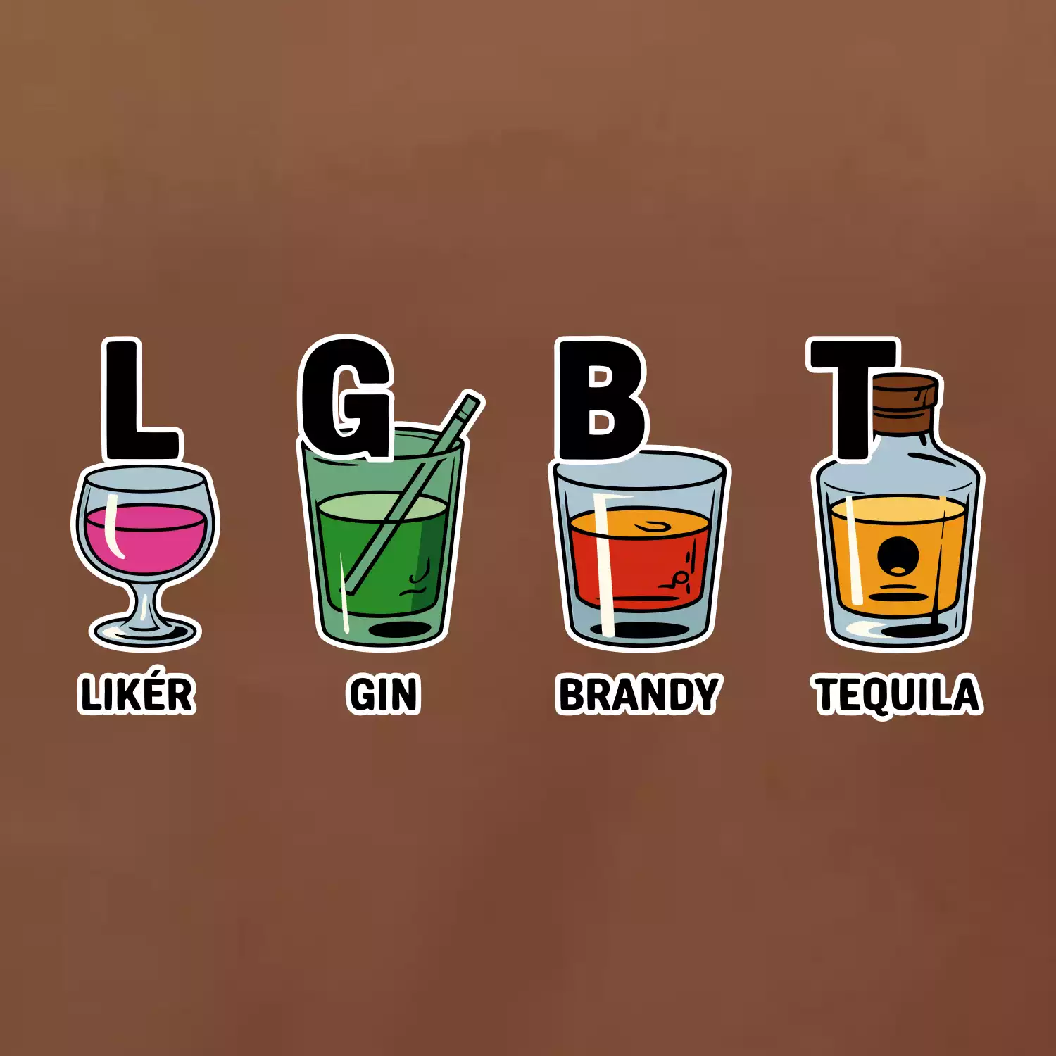 LGBT -  Likér, Gin, Brandy, Tequila