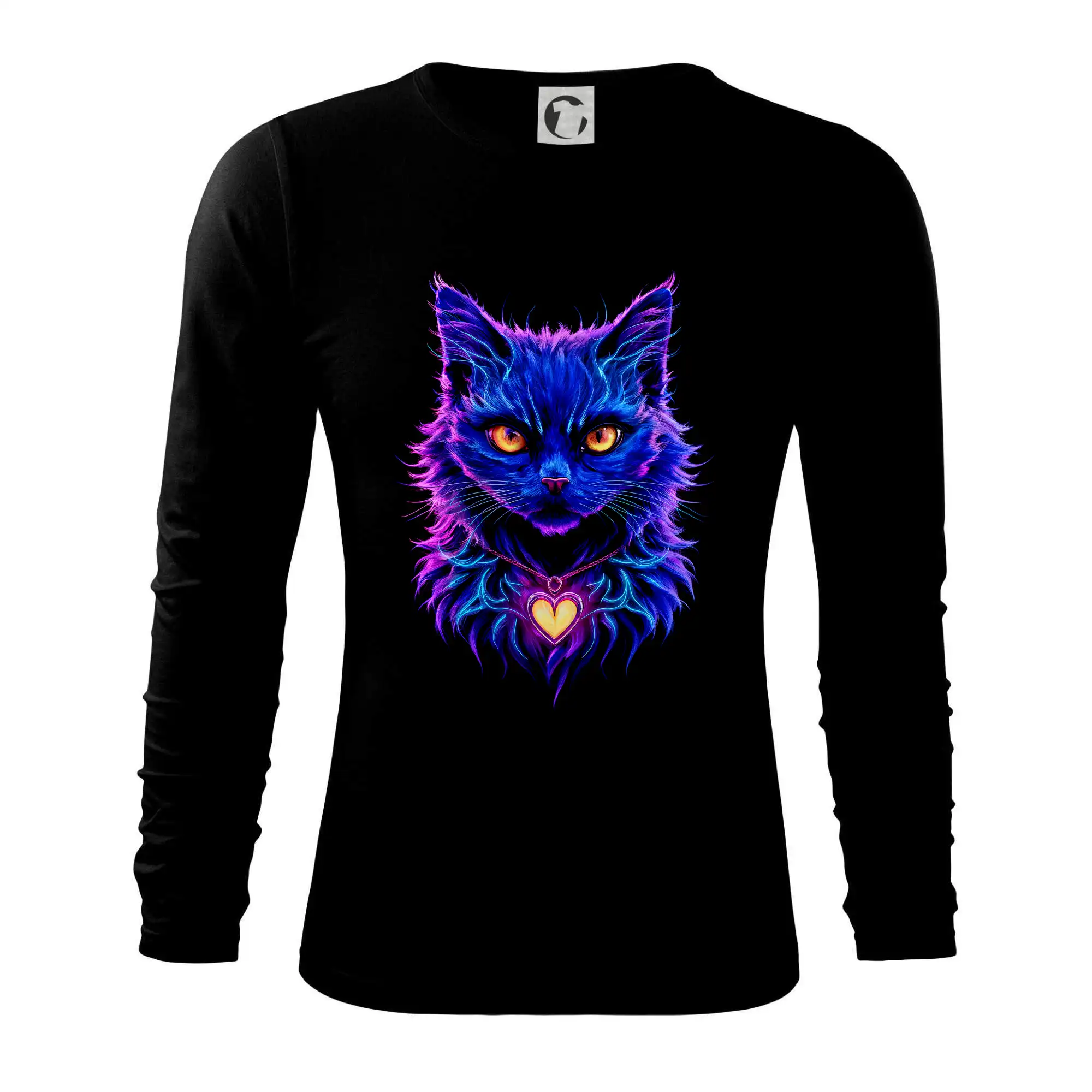 Vtipná tričká s mačkou - Fialovo modrá mačka so srdcom - Tričko s dlhým rukávom FIT-T long sleeve