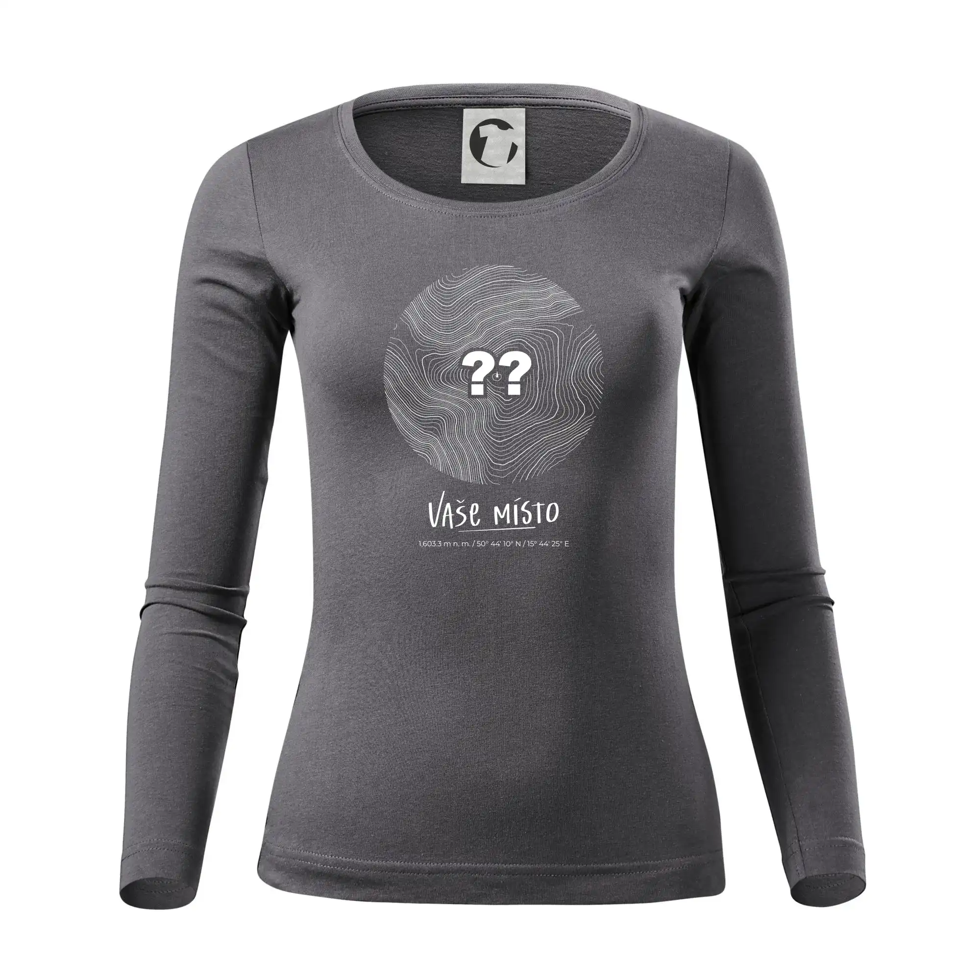 Tričká s vrstevnicami – originálne horské motívy - Vaše miesto - vrstevnice v kruhu - Dámske tričko FIT-T LS - zužené